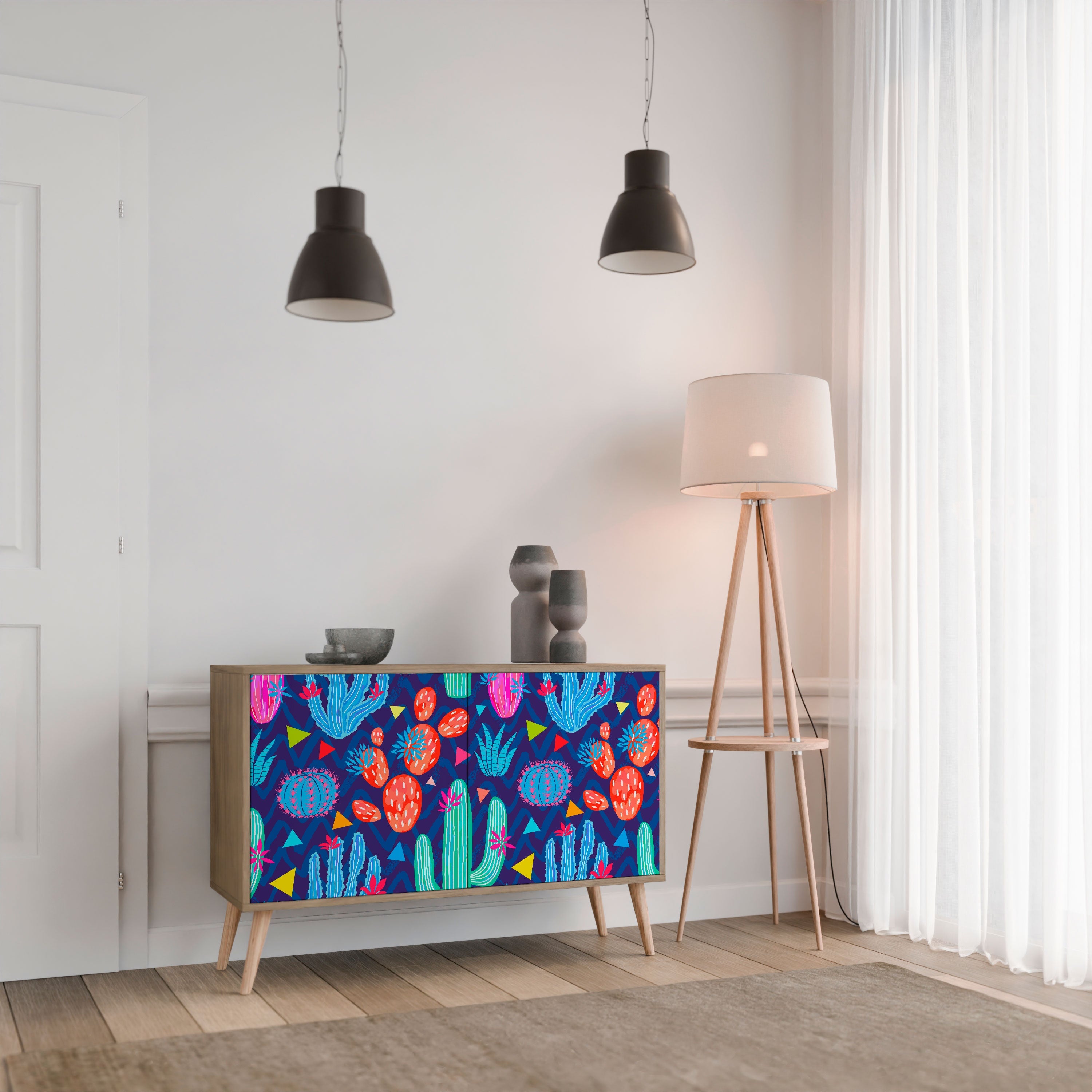CACTUS VIBES Sideboard mit 2 Türen in Eichenoptik