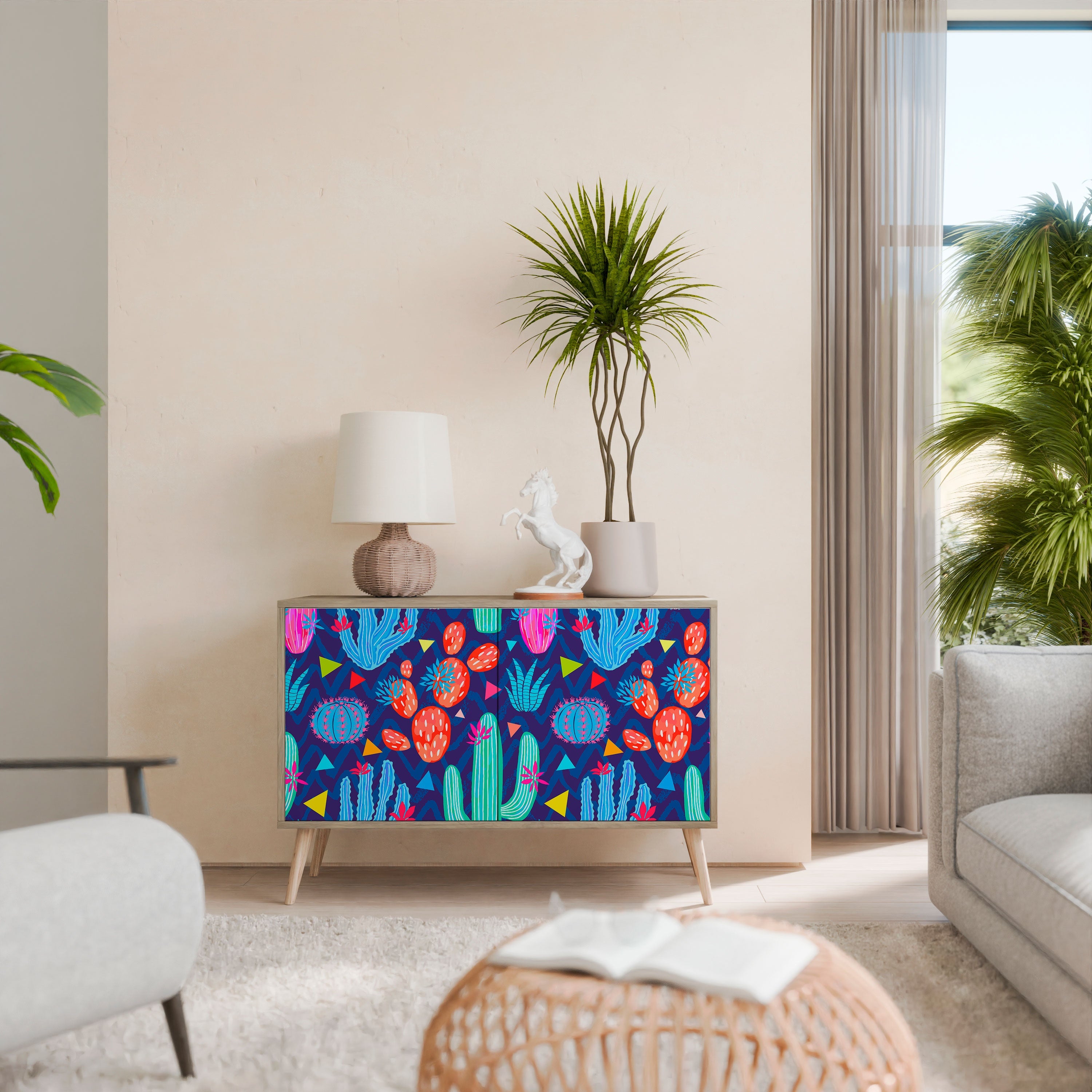 CACTUS VIBES Sideboard mit 2 Türen in Eichenoptik