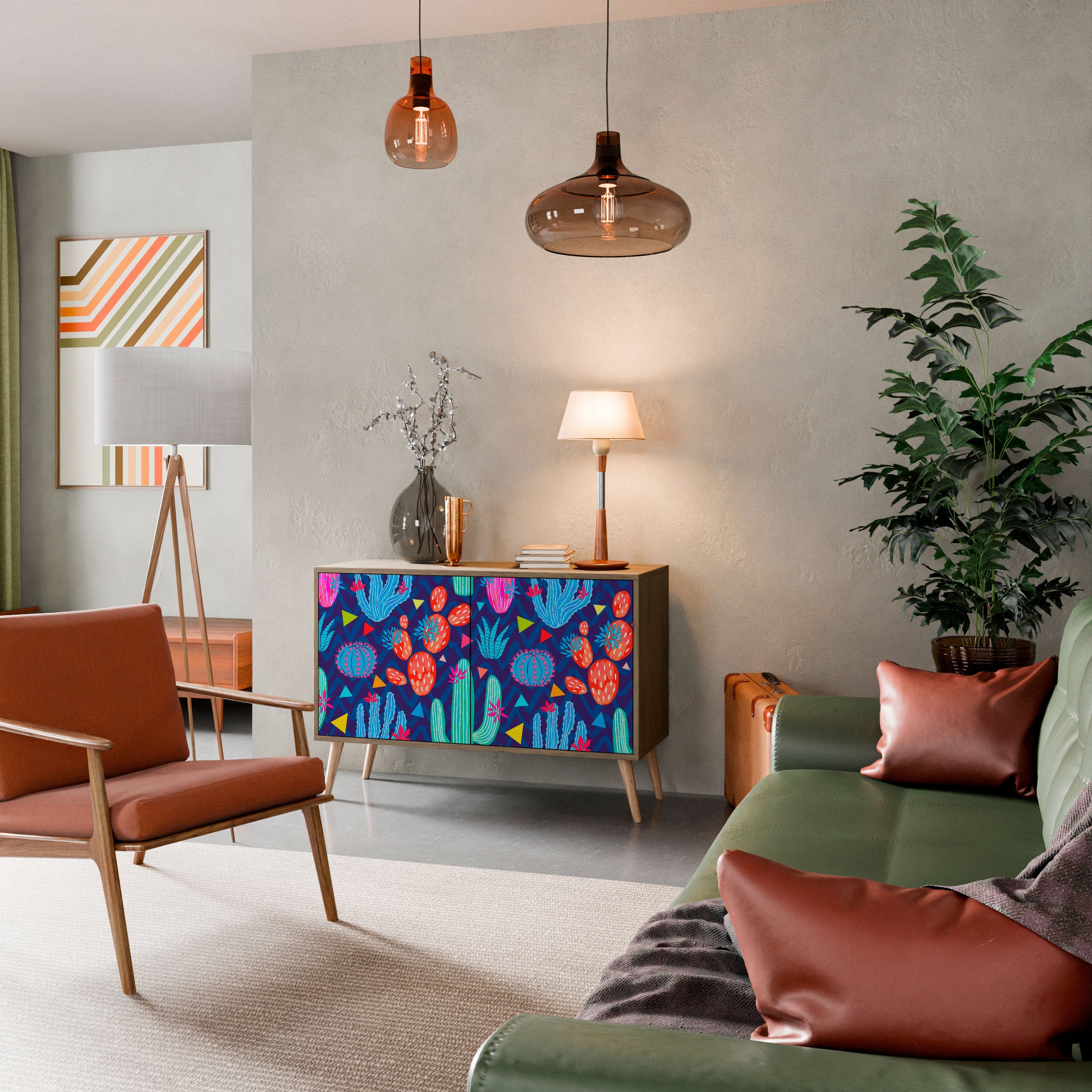 CACTUS VIBES Sideboard mit 2 Türen in Eichenoptik