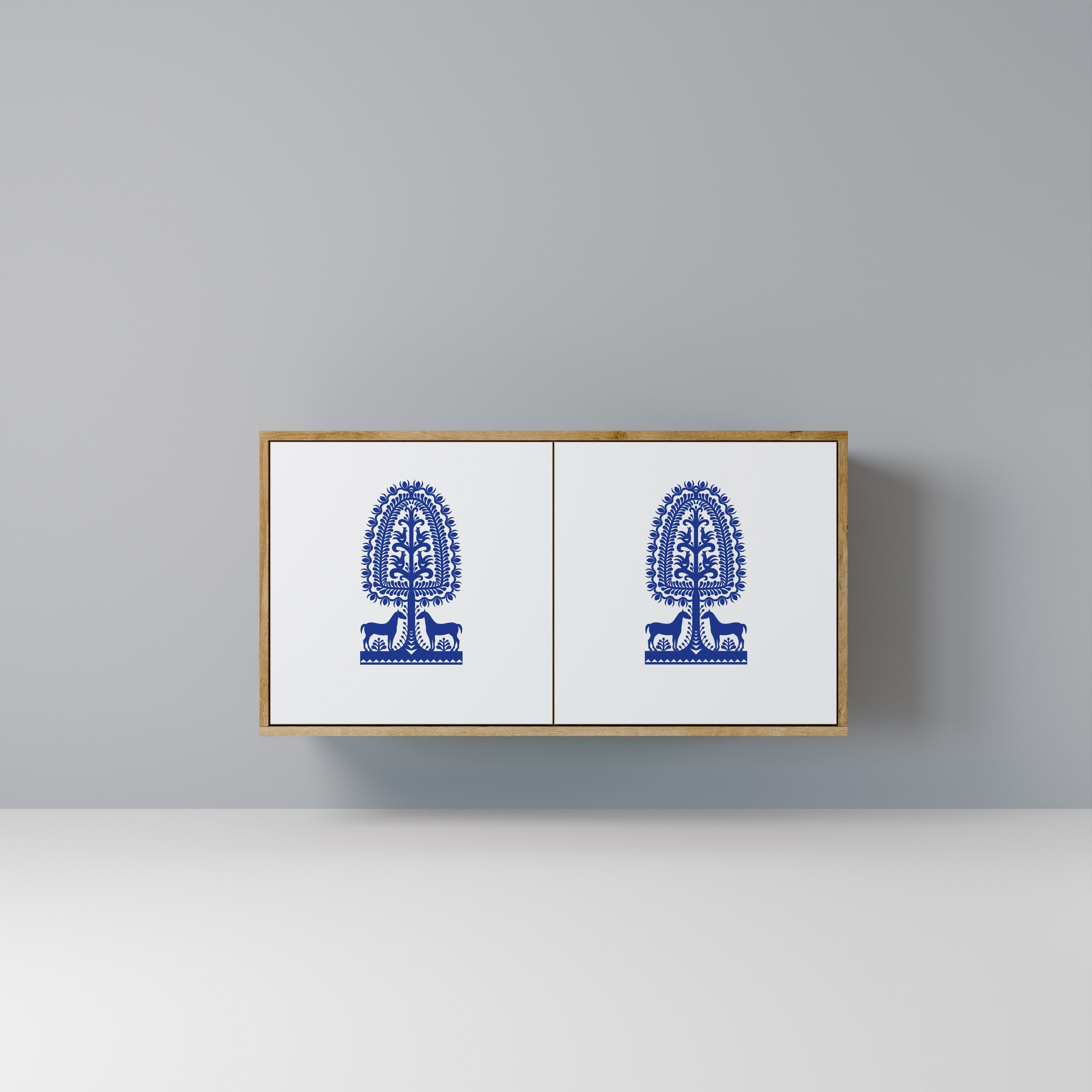 POLISH FOLK ART Sideboard mit 2 Türen in Eichenoptik