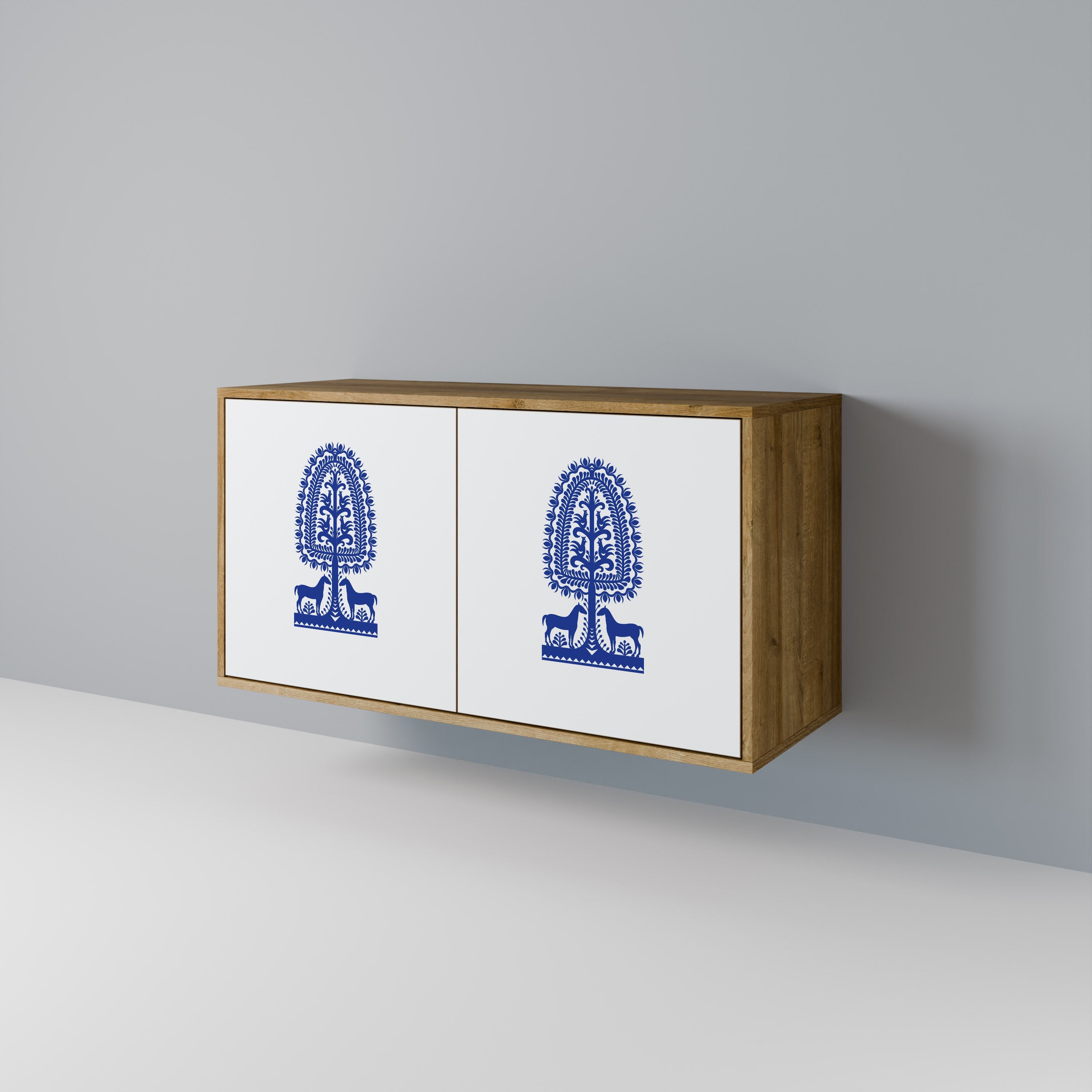 POLISH FOLK ART Sideboard mit 2 Türen in Eichenoptik