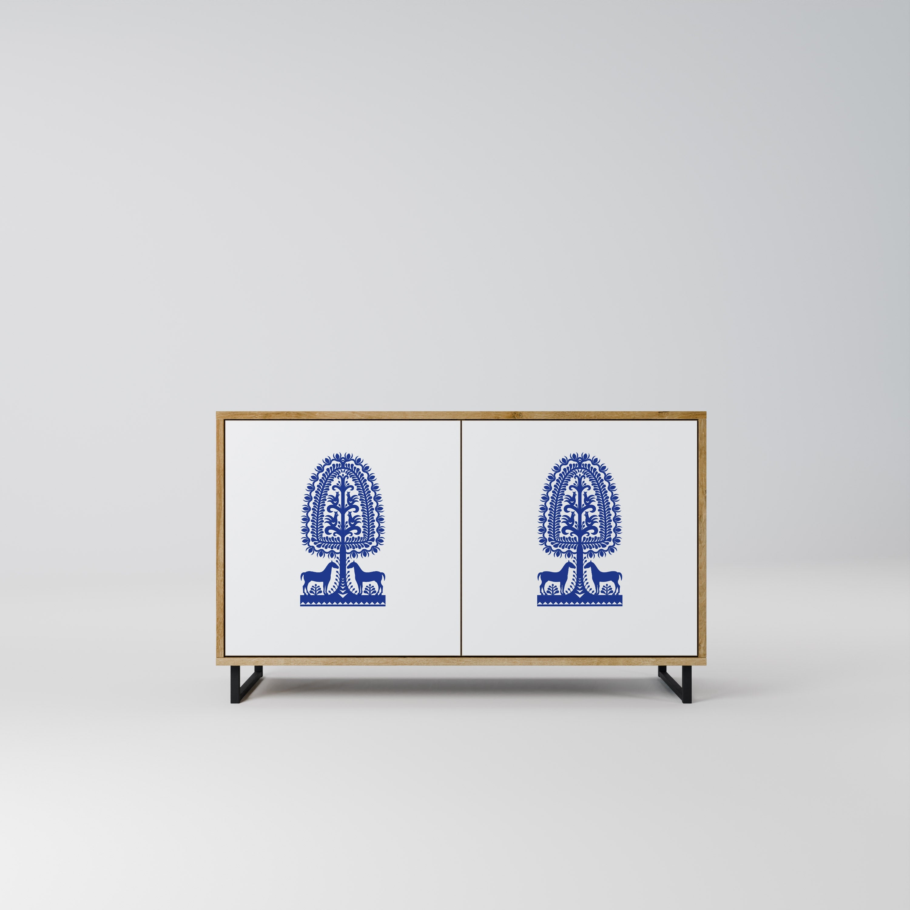 POLISH FOLK ART Sideboard mit 2 Türen in Eichenoptik