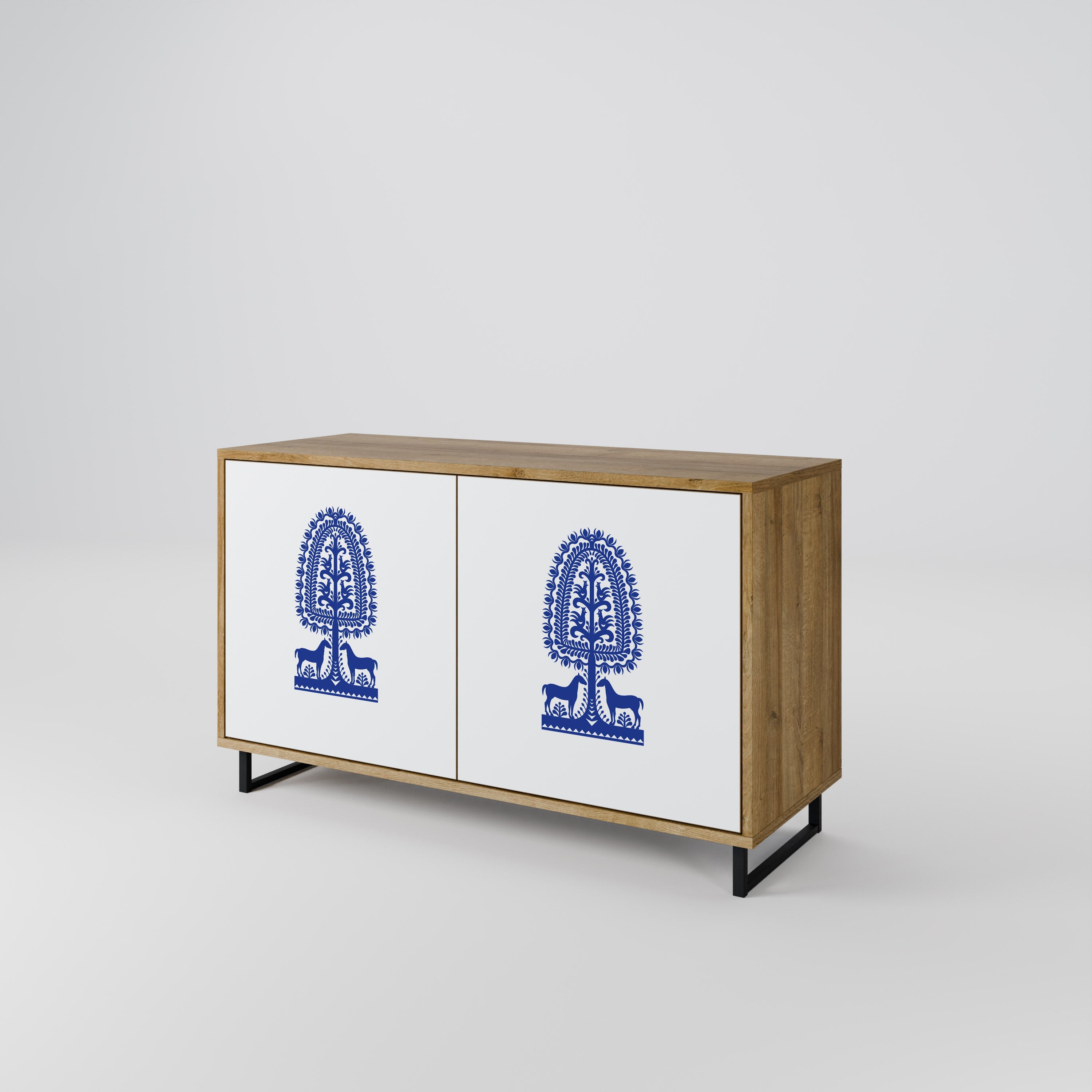 POLISH FOLK ART Sideboard mit 2 Türen in Eichenoptik