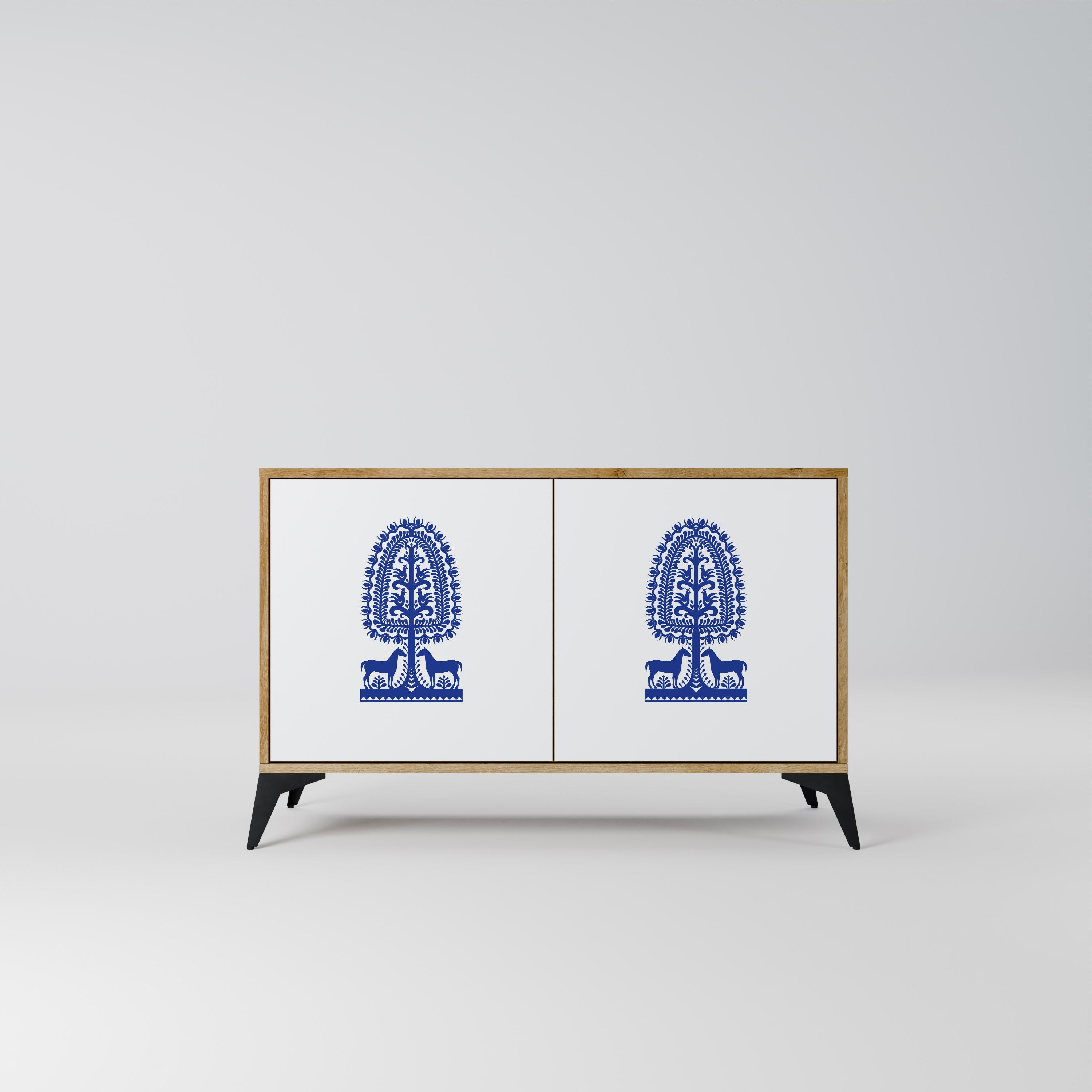 POLISH FOLK ART Sideboard mit 2 Türen in Eichenoptik