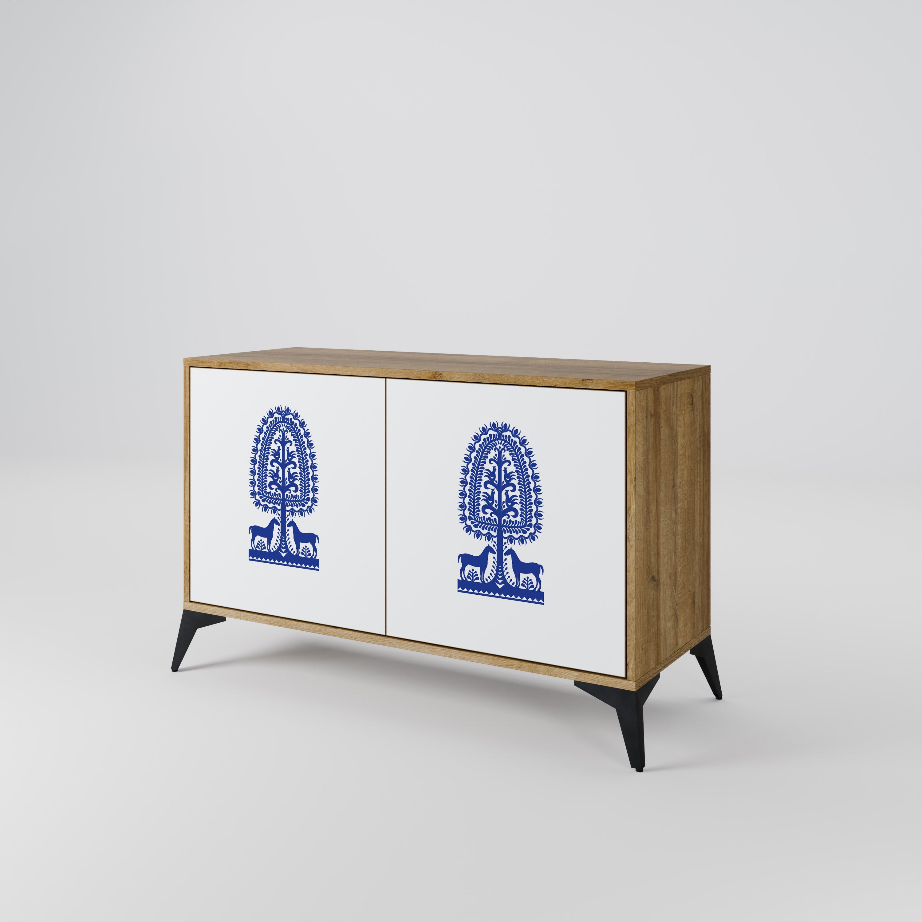 POLISH FOLK ART Sideboard mit 2 Türen in Eichenoptik