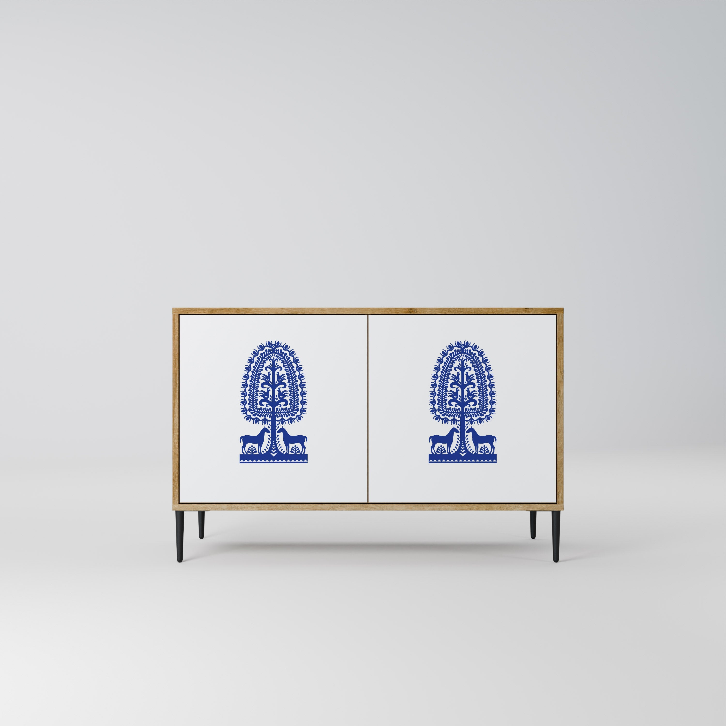 POLISH FOLK ART Sideboard mit 2 Türen in Eichenoptik