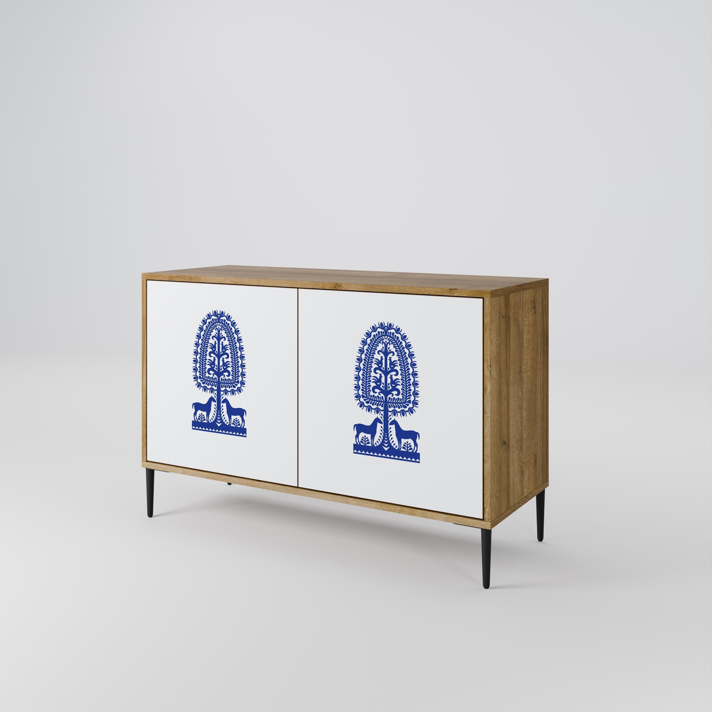 POLISH FOLK ART Sideboard mit 2 Türen in Eichenoptik
