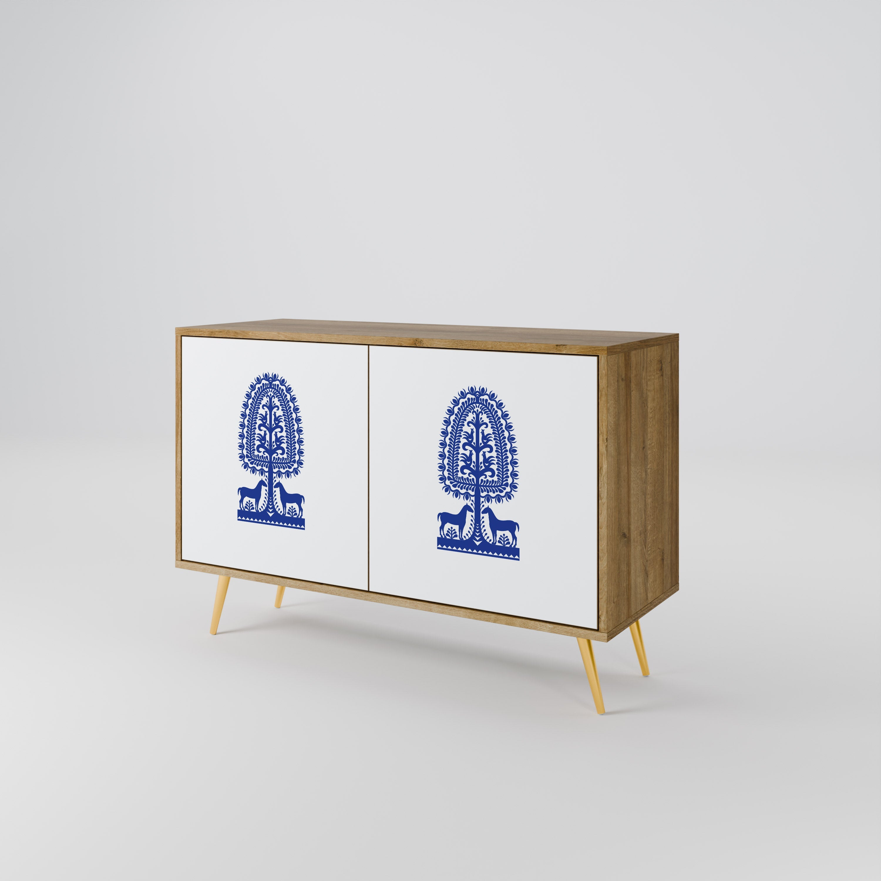 POLISH FOLK ART Sideboard mit 2 Türen in Eichenoptik