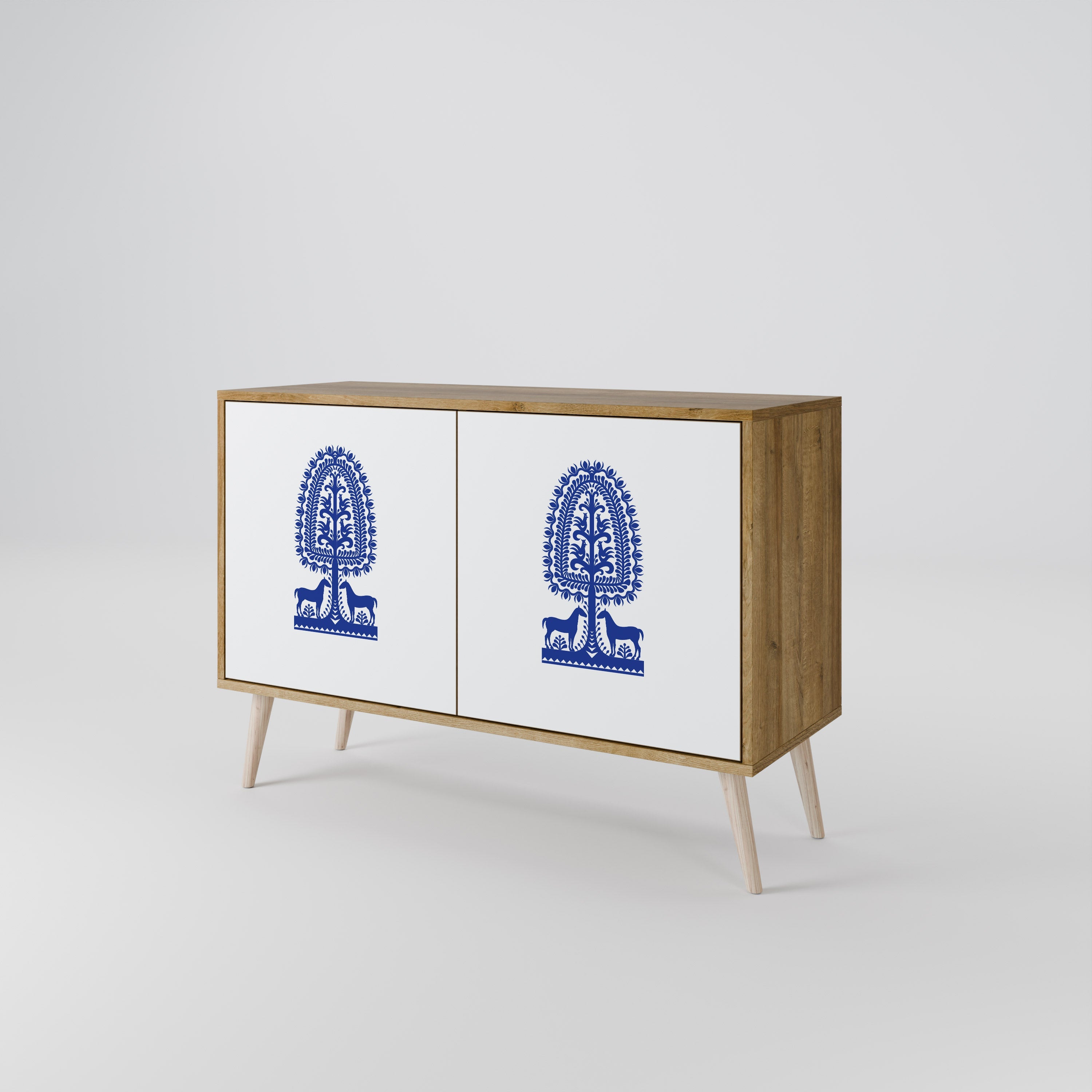 POLISH FOLK ART Sideboard mit 2 Türen in Eichenoptik