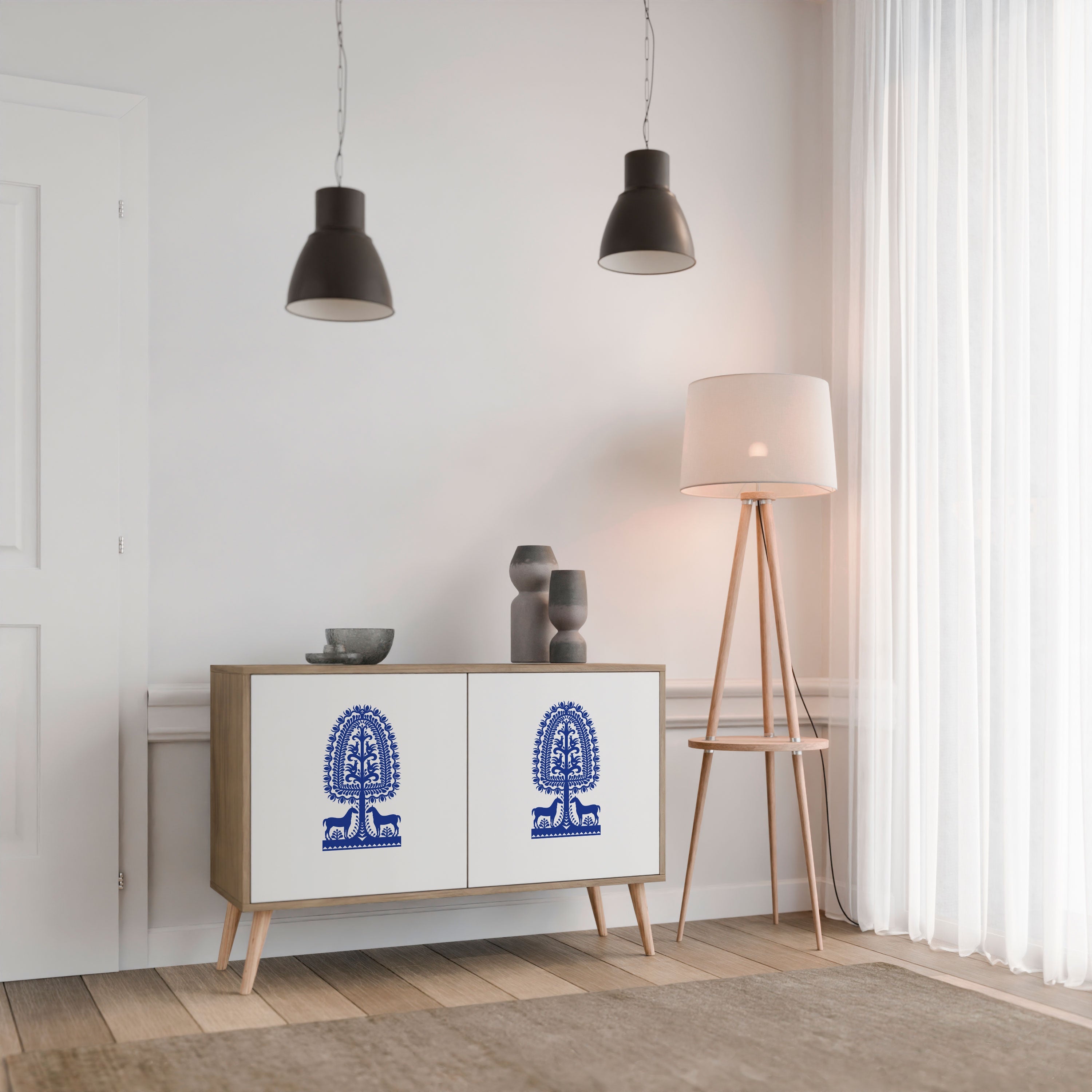 POLISH FOLK ART Sideboard mit 2 Türen in Eichenoptik