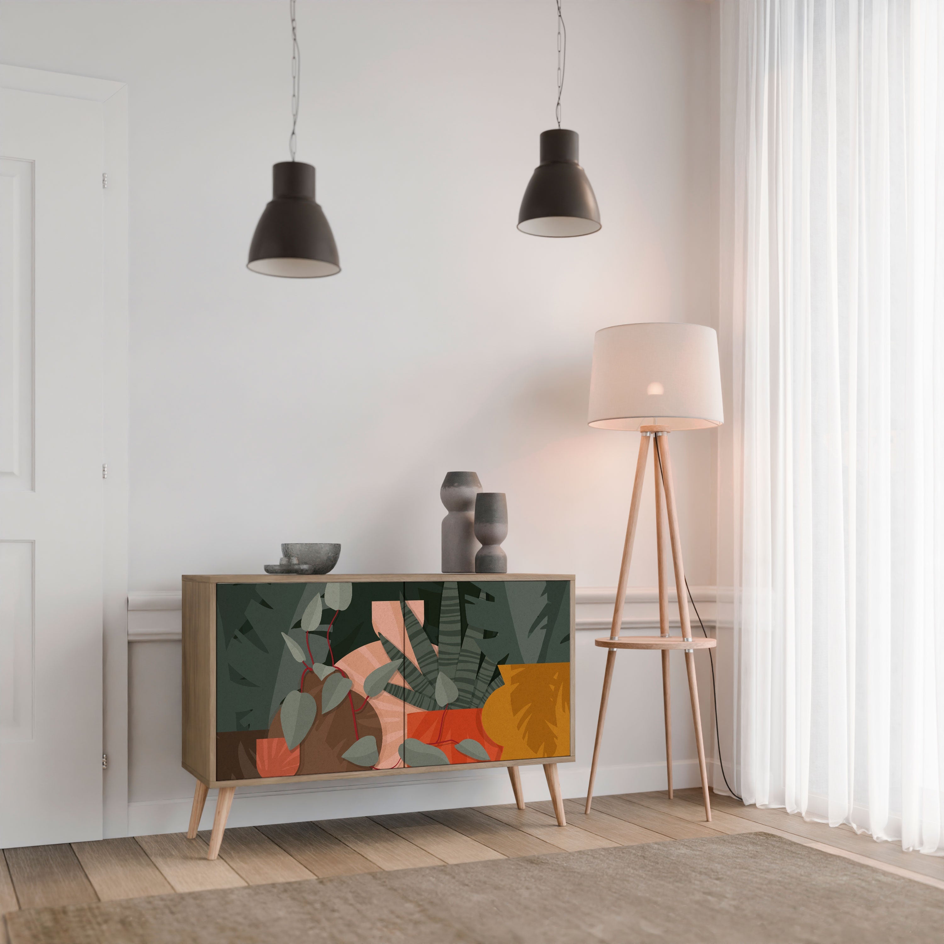 TROPICAL COMPOSITION Sideboard mit 2 Türen in Eichenoptik
