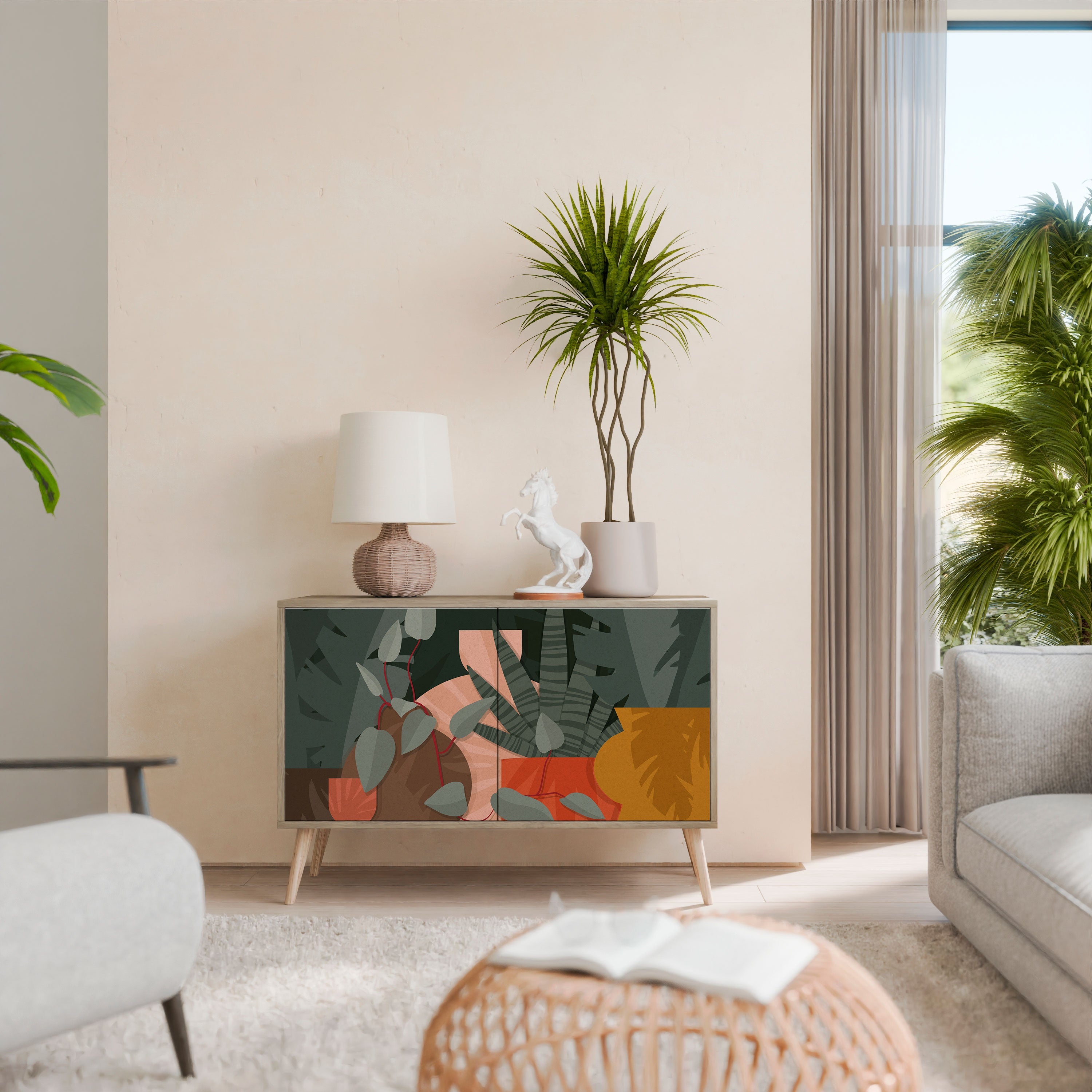 TROPICAL COMPOSITION Sideboard mit 2 Türen in Eichenoptik