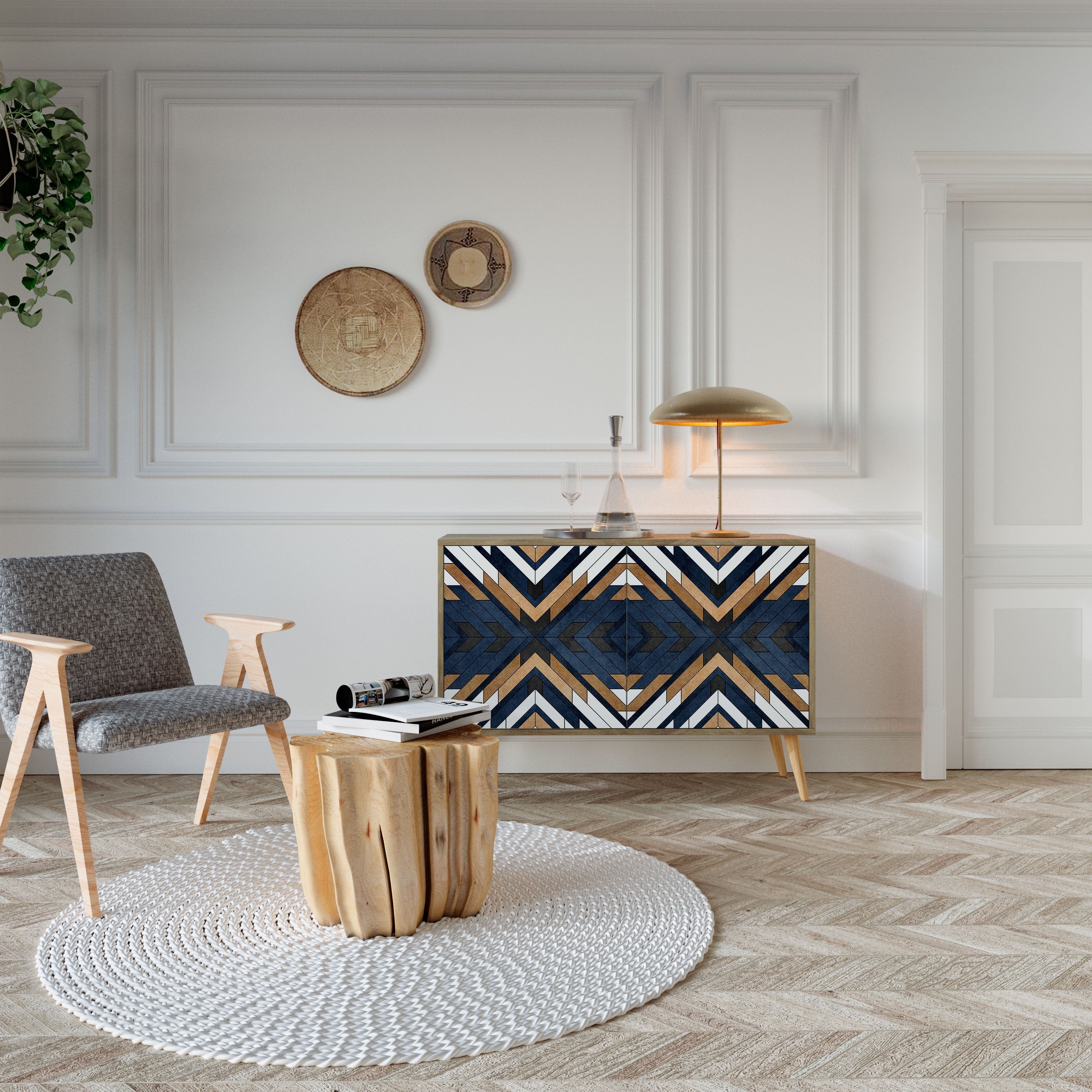 ARTFUL GEOMETRY Sideboard mit 2 Türen in Eichenoptik