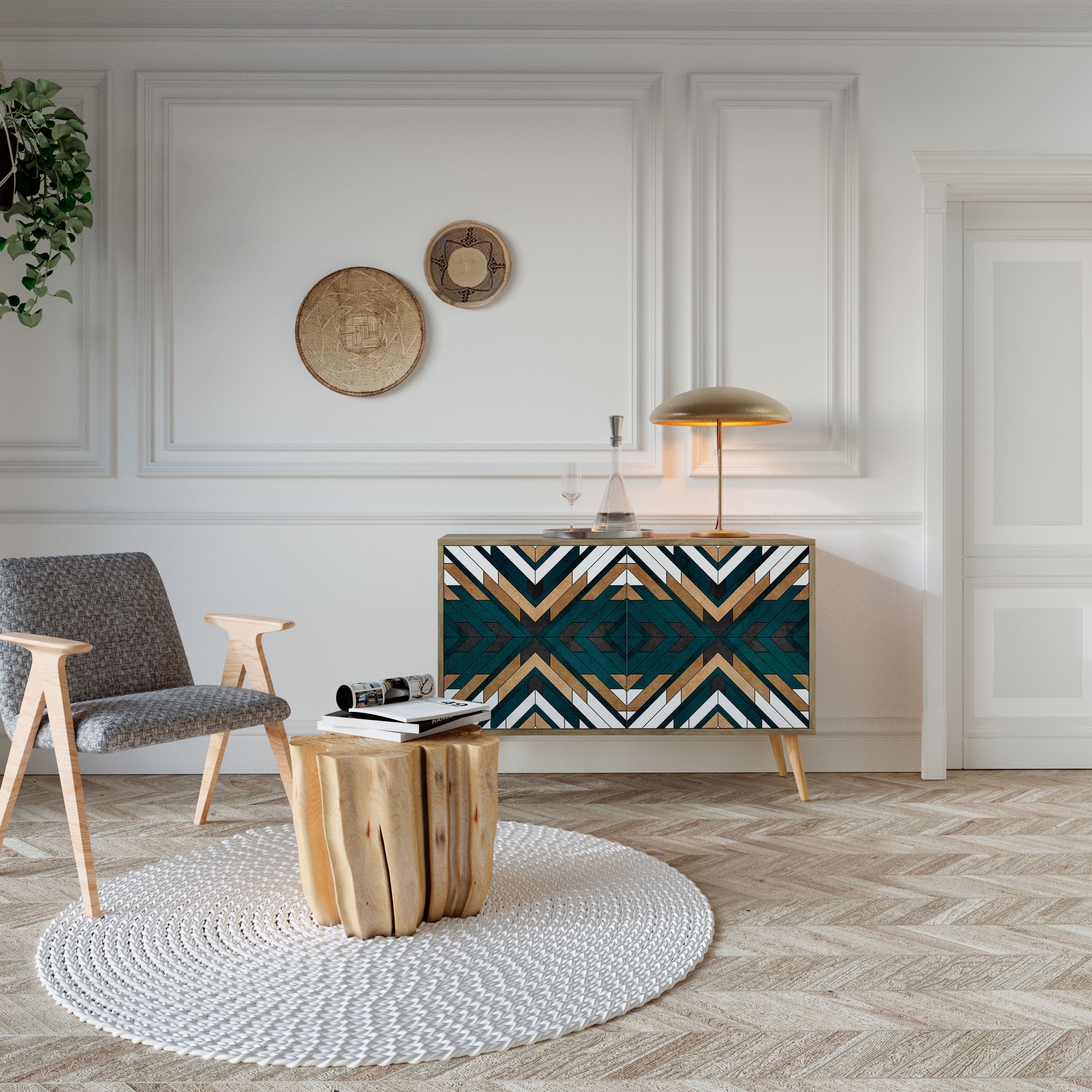 ARTISTIC GEOMETRY Sideboard mit 2 Türen in Eichenoptik