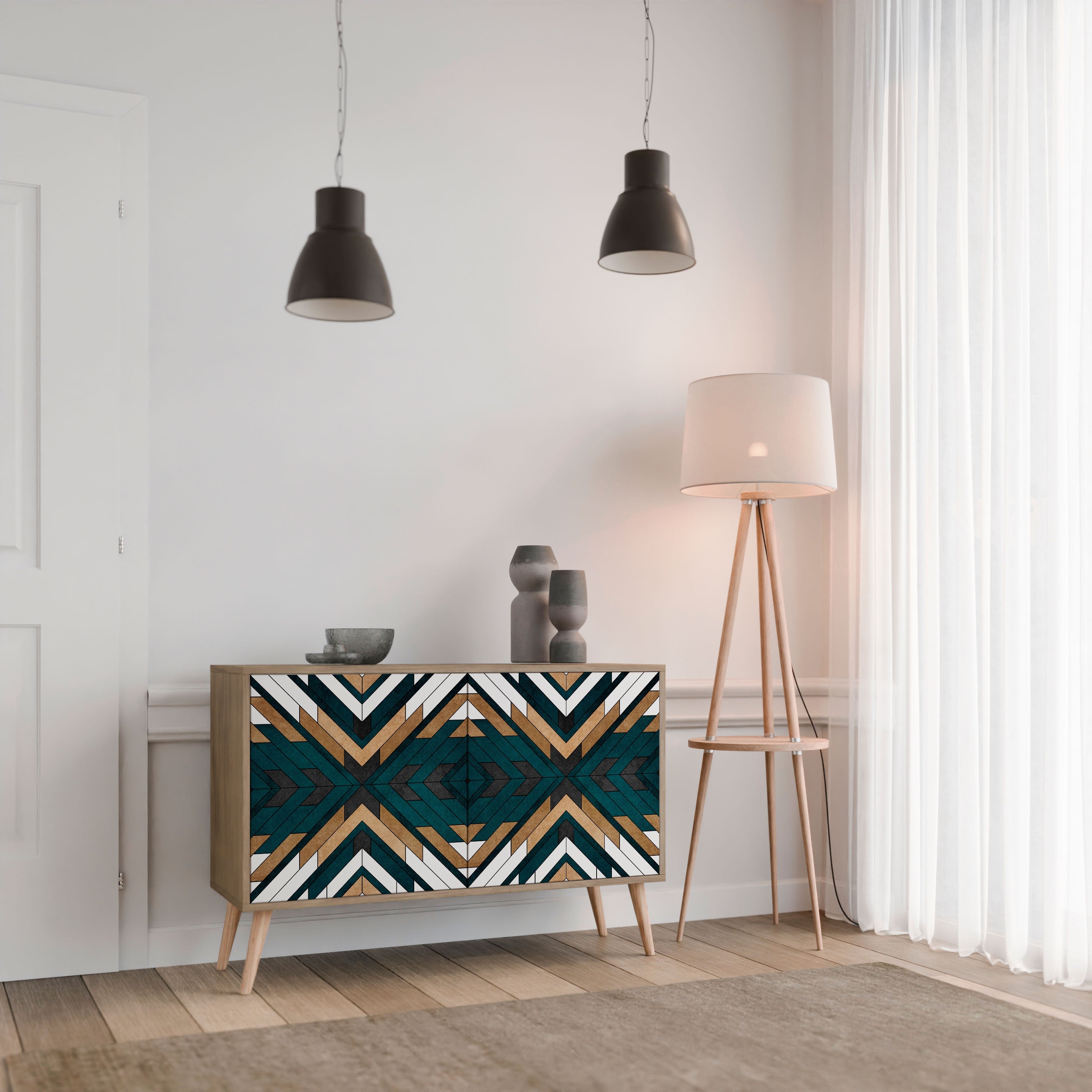 ARTISTIC GEOMETRY Sideboard mit 2 Türen in Eichenoptik