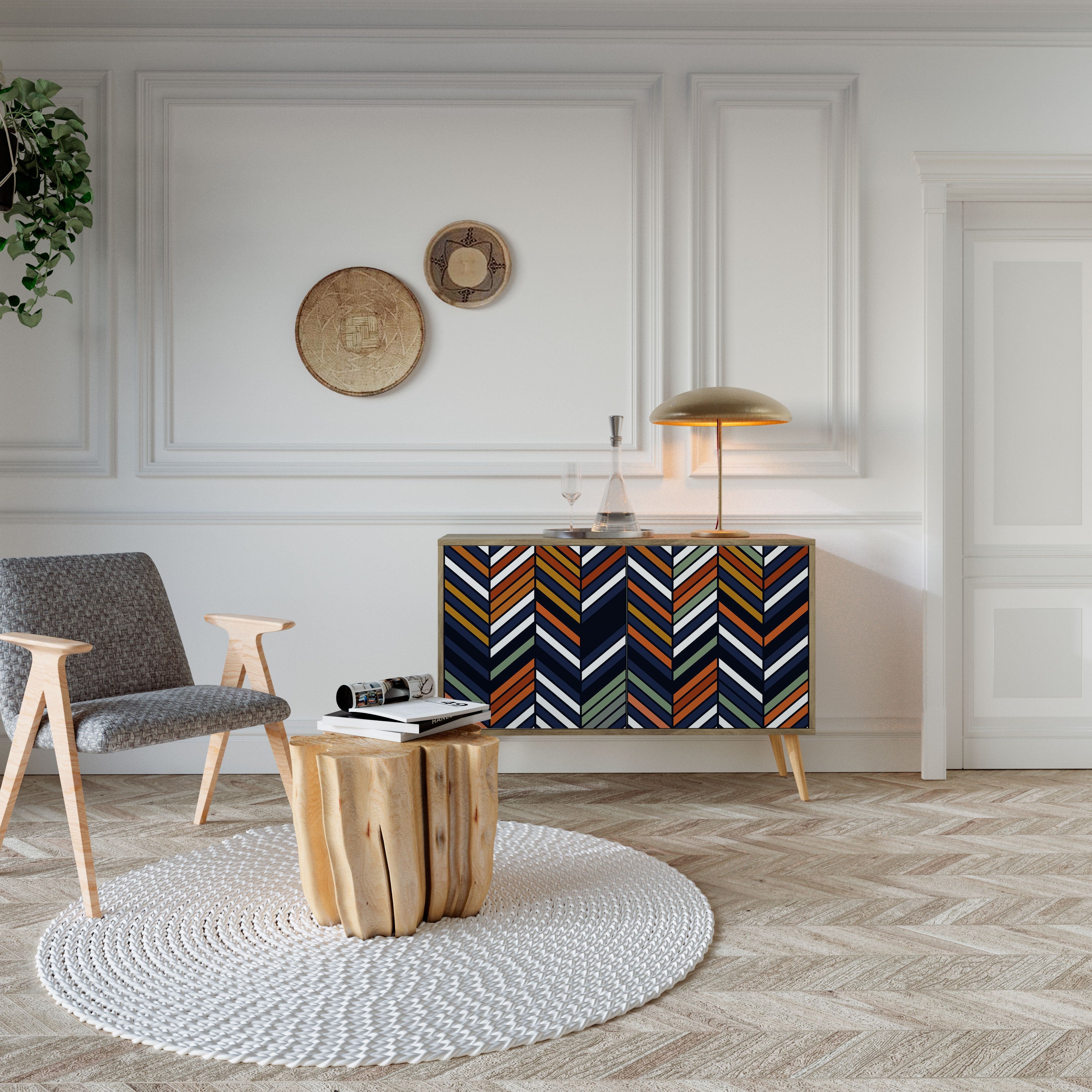 VIBRANT PATCHWORK Sideboard mit 2 Türen in Eichenoptik