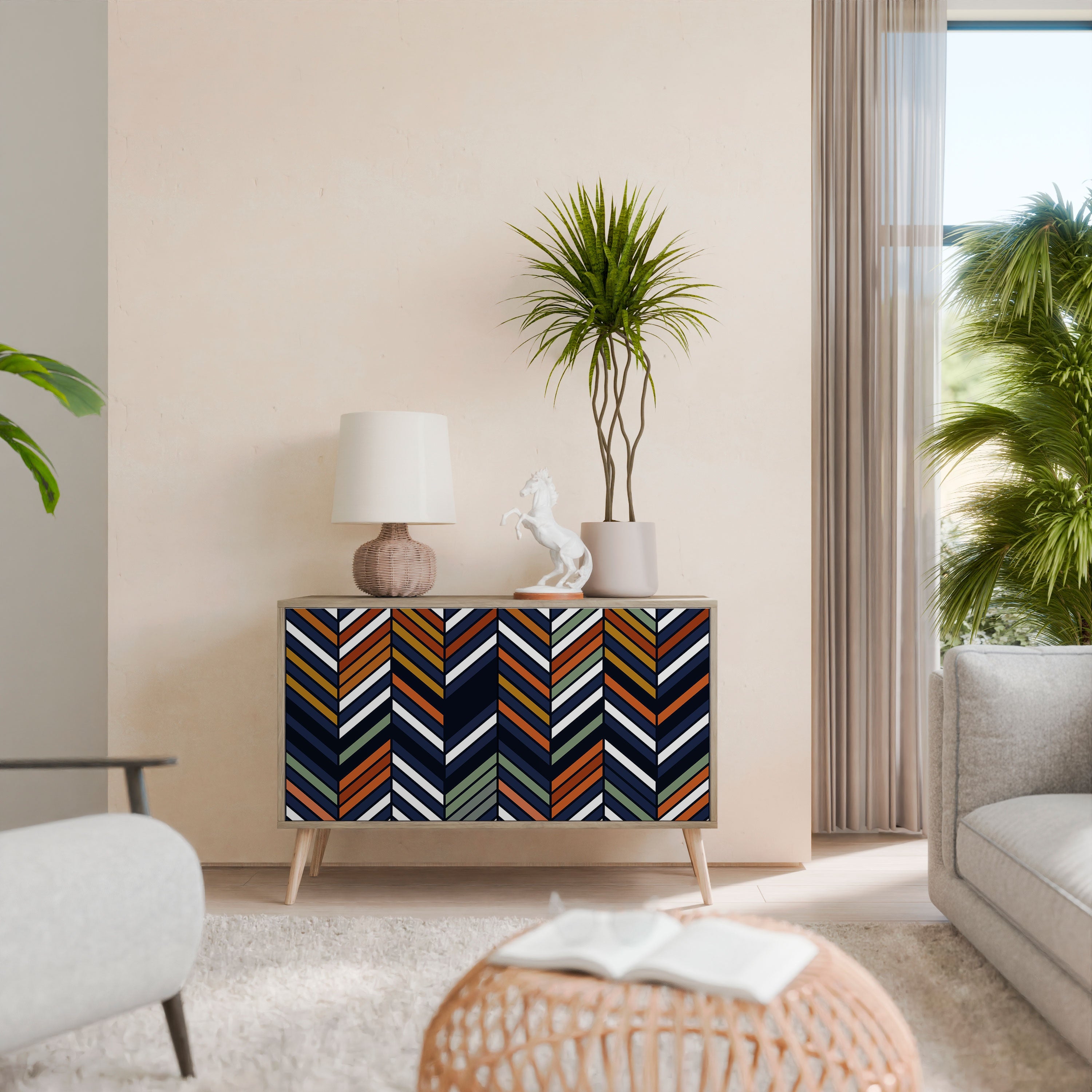 VIBRANT PATCHWORK Sideboard mit 2 Türen in Eichenoptik