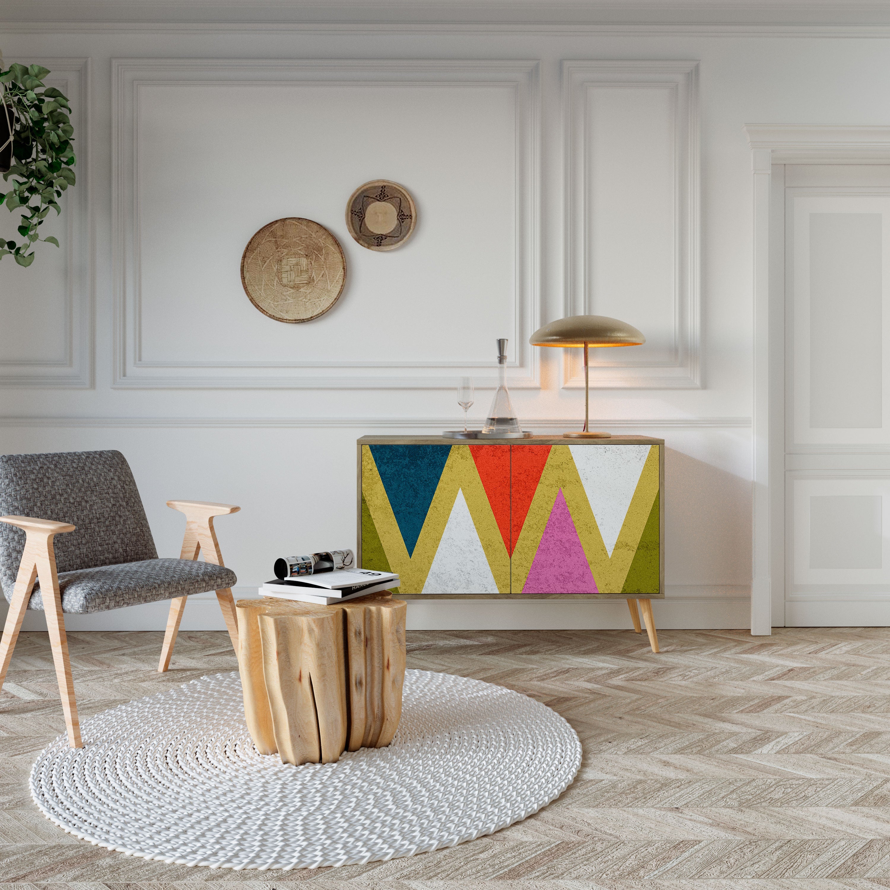 COLORFUL TRIANGLES 2-türiges Sideboard in Eichenoptik
