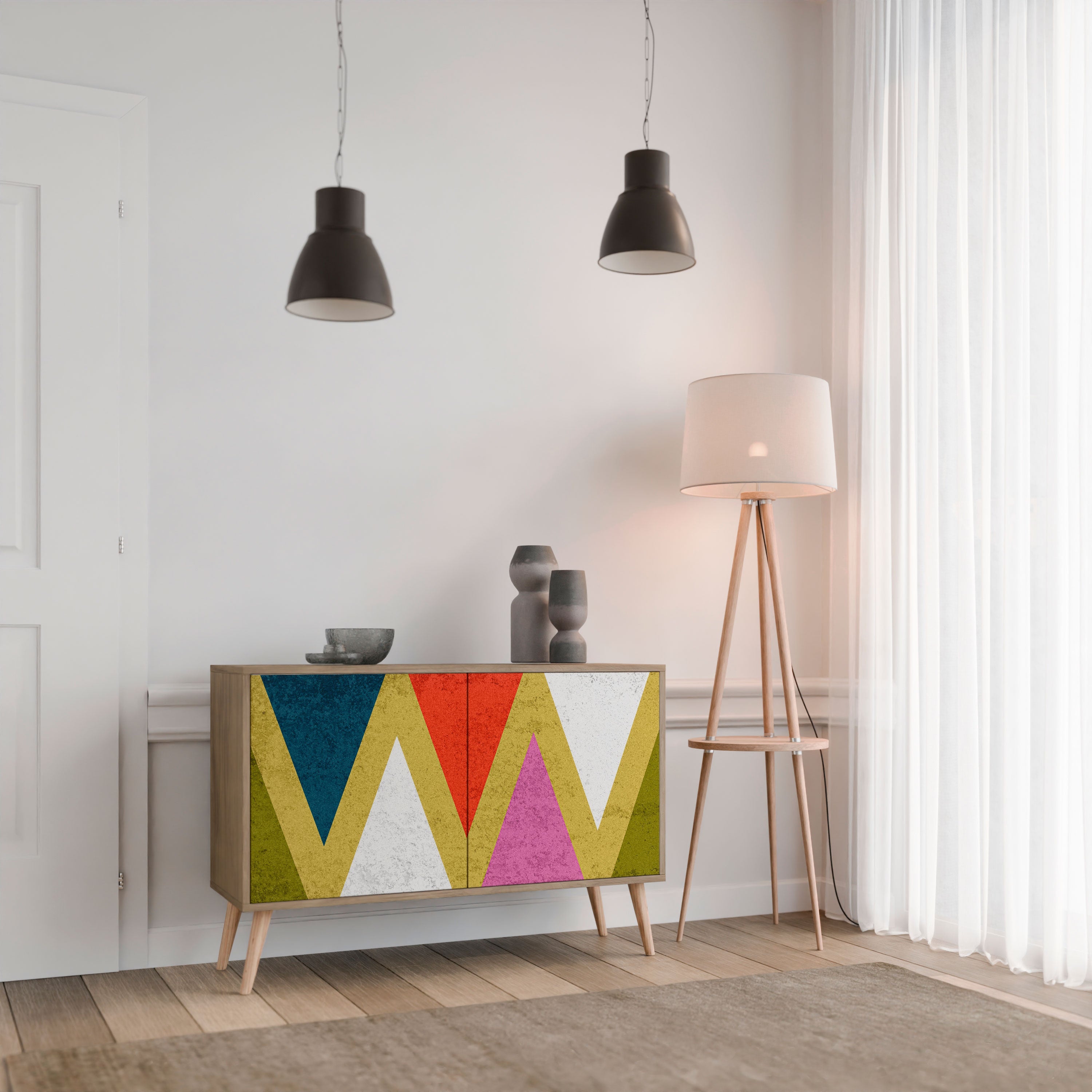 COLORFUL TRIANGLES 2-türiges Sideboard in Eichenoptik