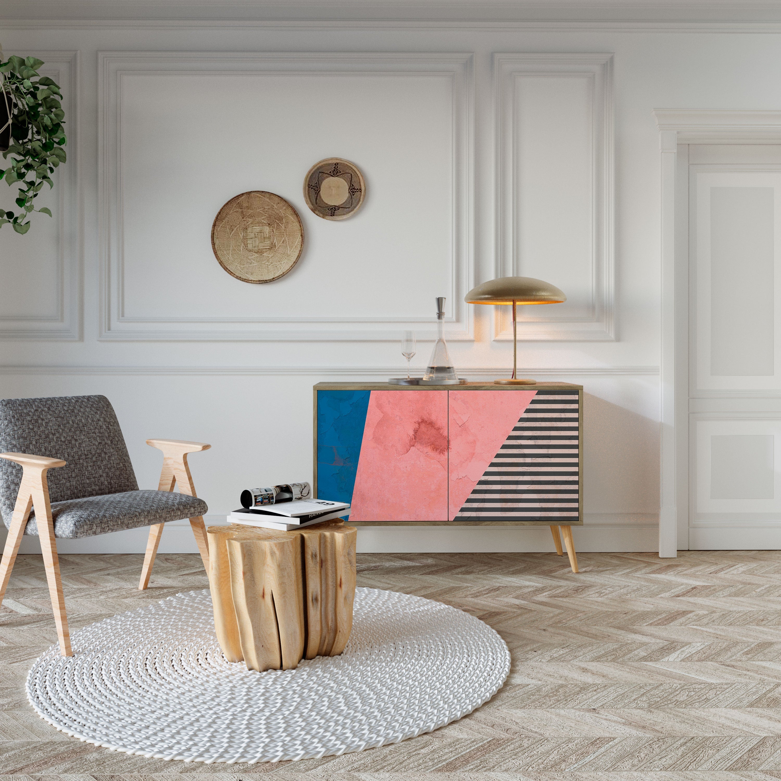 GLAMOROUS STRIPE Sideboard mit 2 Türen in Eichenoptik