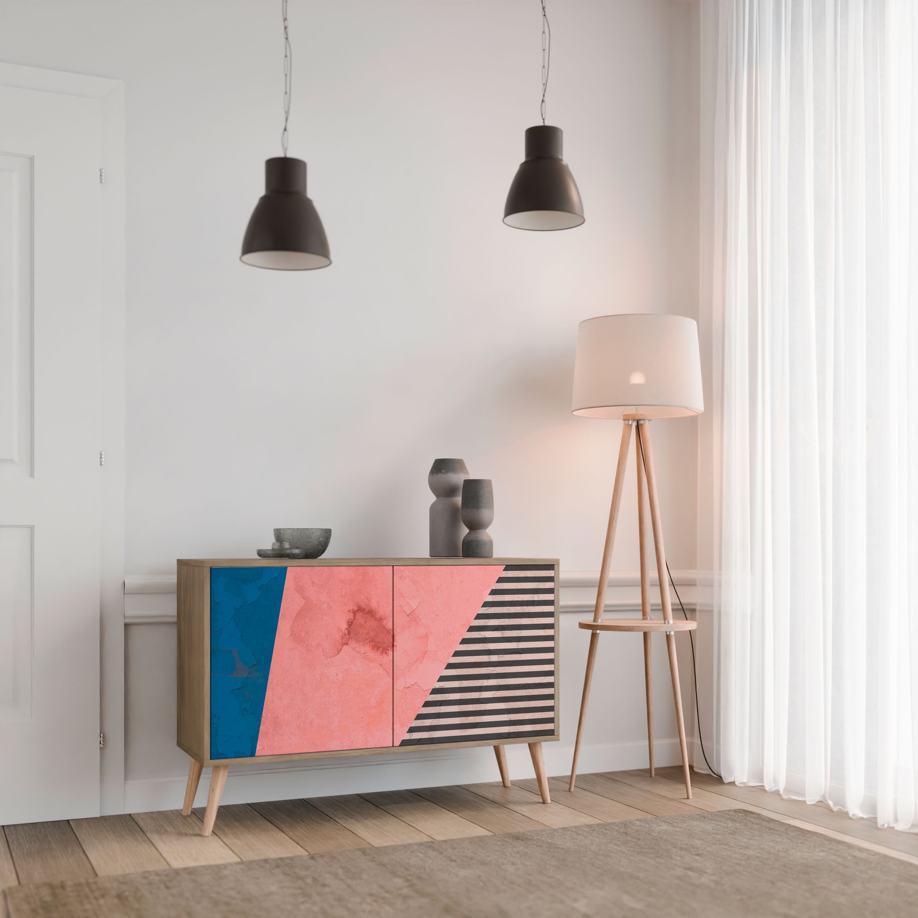 GLAMOROUS STRIPE Sideboard mit 2 Türen in Eichenoptik