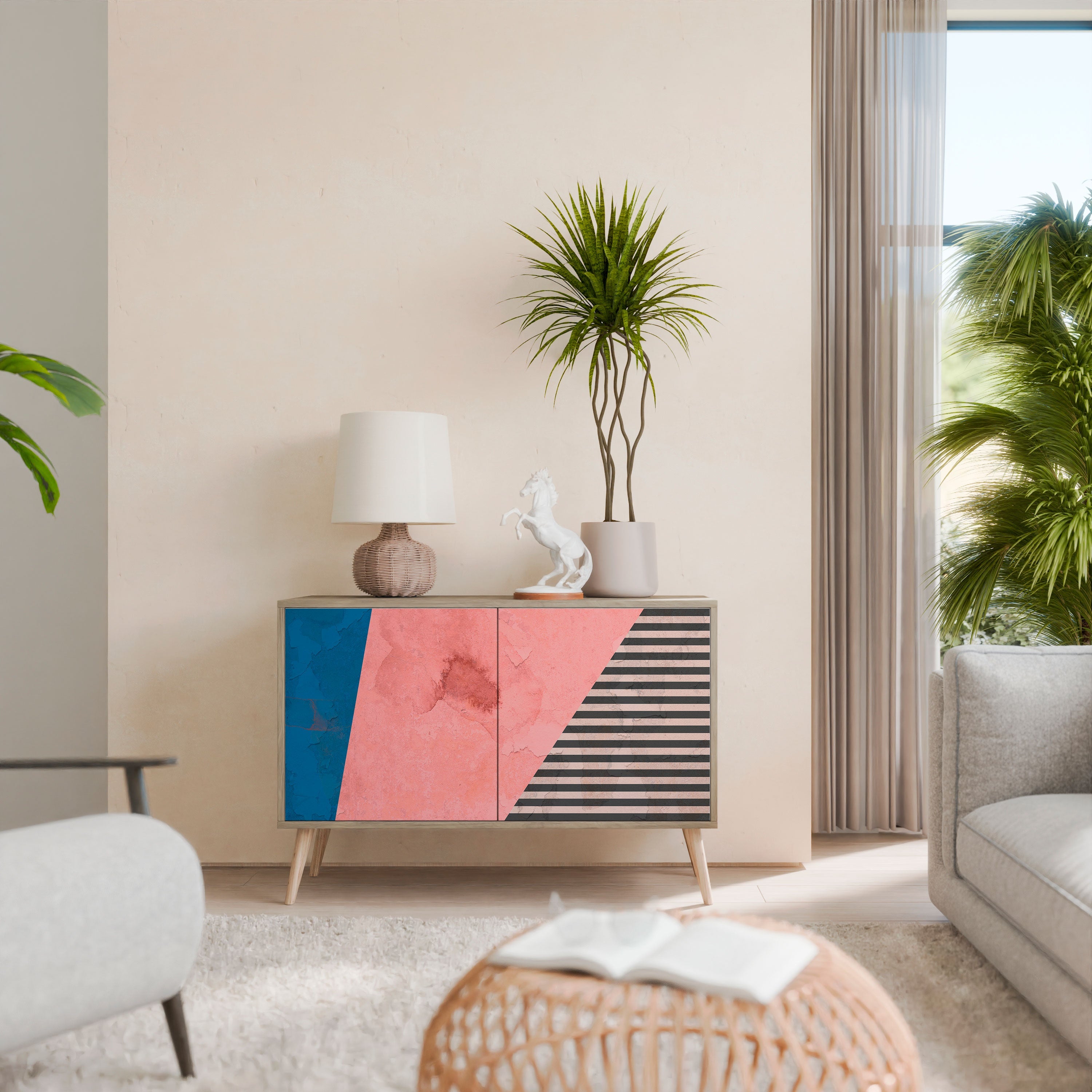 GLAMOROUS STRIPE Sideboard mit 2 Türen in Eichenoptik