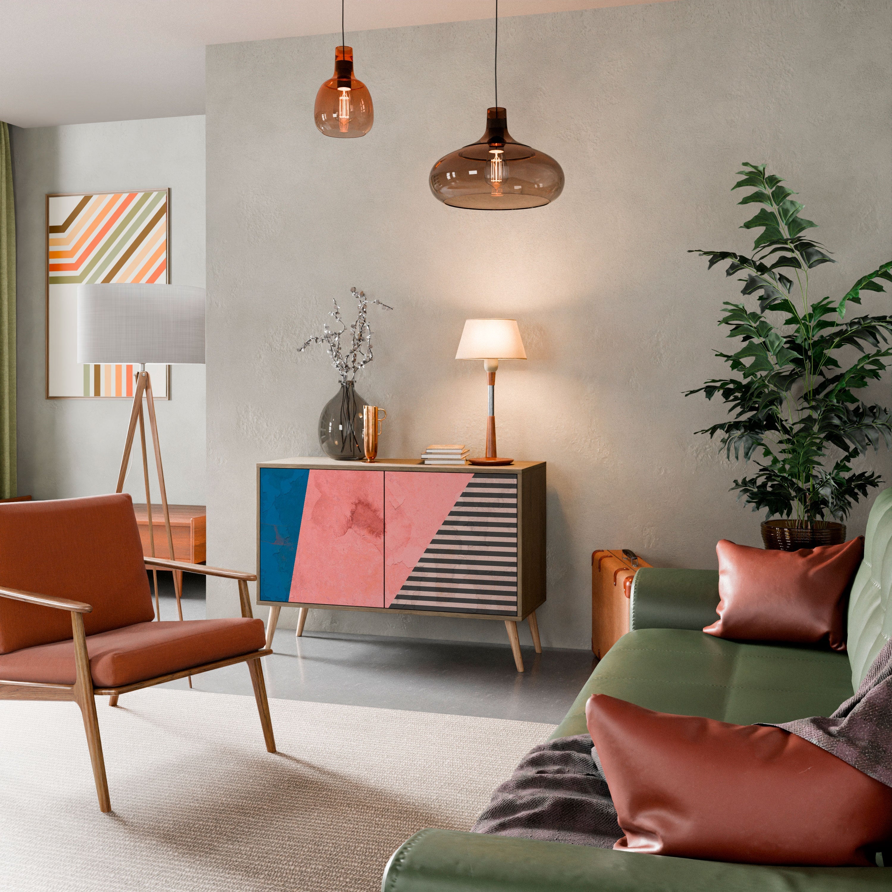 GLAMOROUS STRIPE Sideboard mit 2 Türen in Eichenoptik
