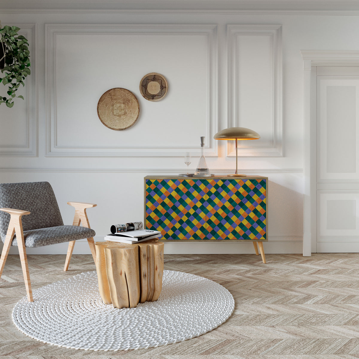 PAINTED SQUARES MIX 2-türiges Sideboard