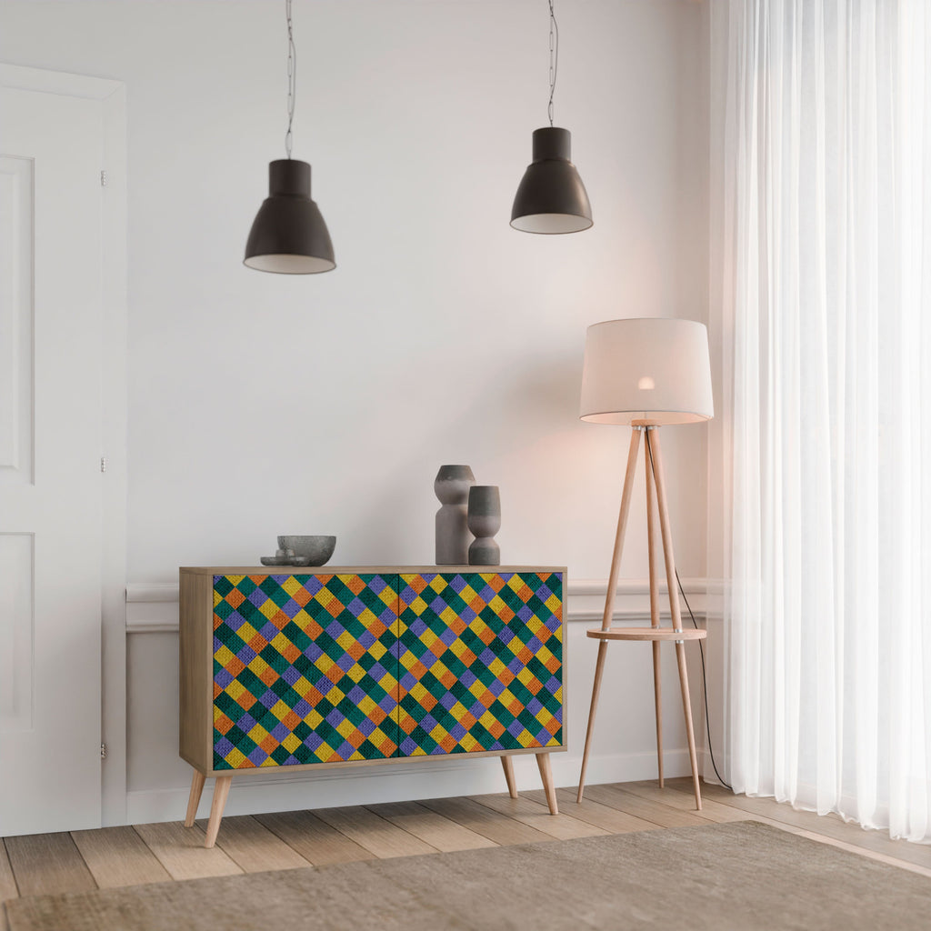 PAINTED SQUARES MIX Sideboard mit 2 Türen in Eichenoptik