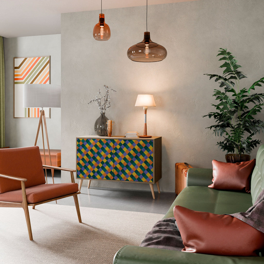 PAINTED SQUARES MIX Sideboard mit 2 Türen in Eichenoptik