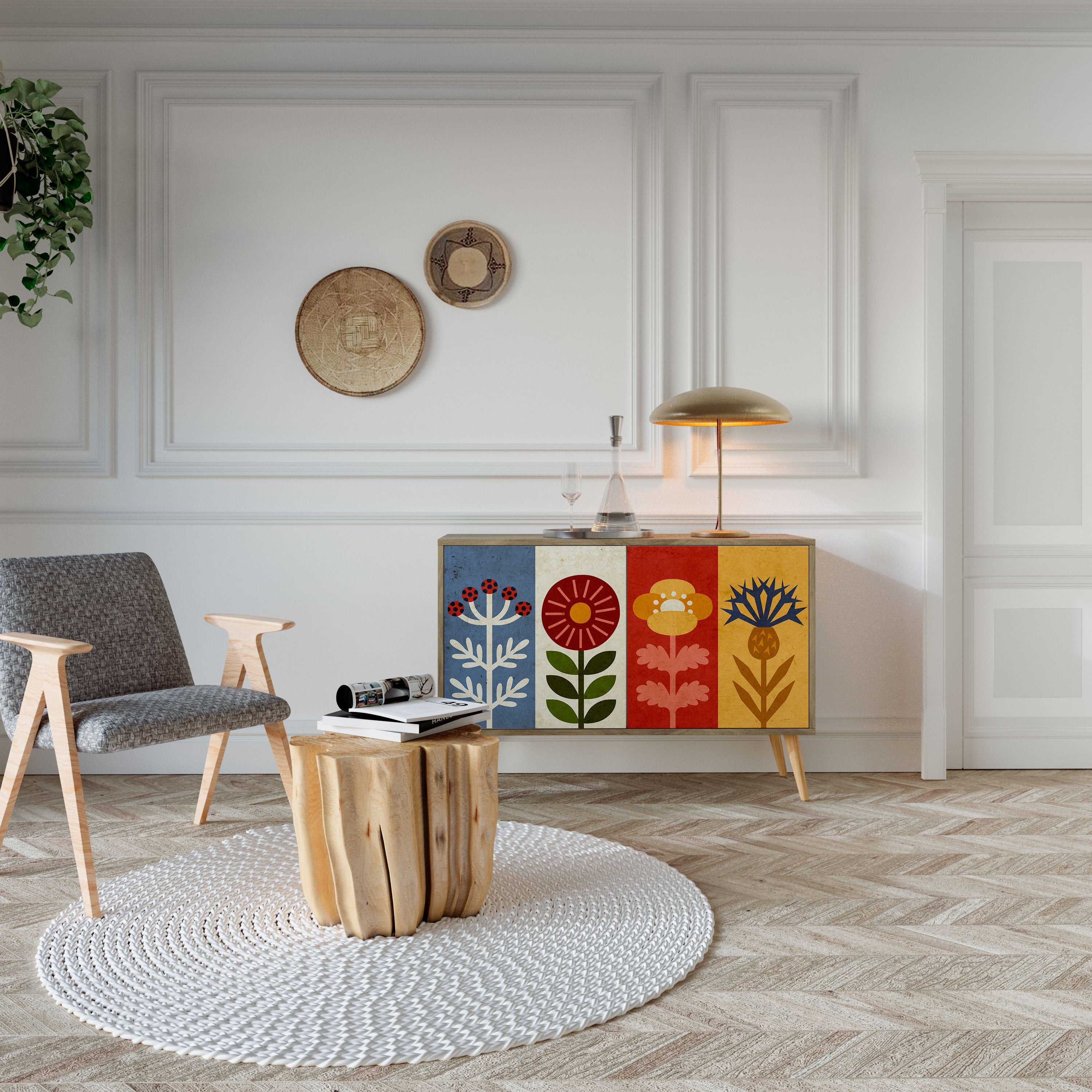 SCANDIC FLOWERET Sideboard mit 2 Türen in Eichenoptik