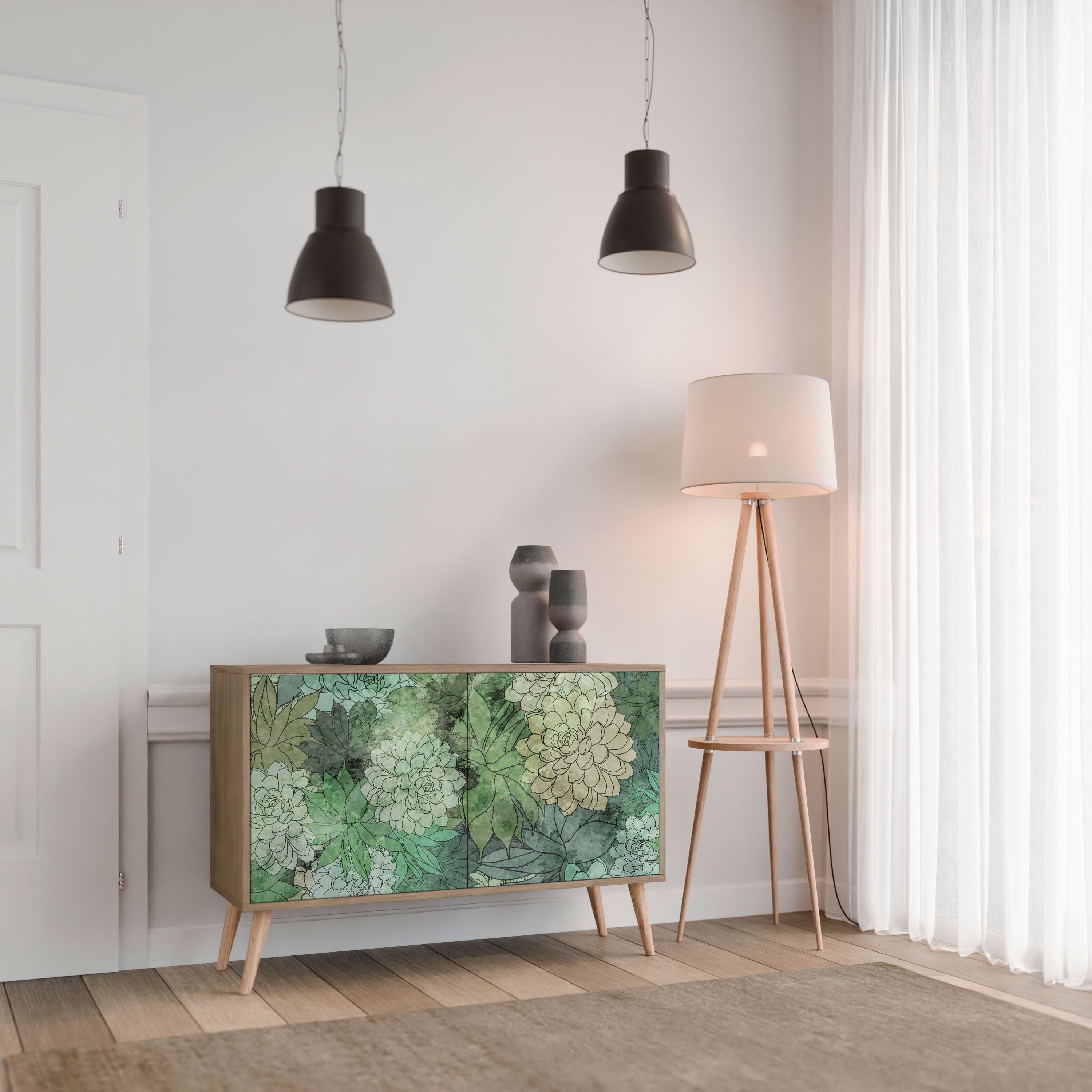SUCCULENT CLUSTER Sideboard mit 2 Türen in Eichenoptik