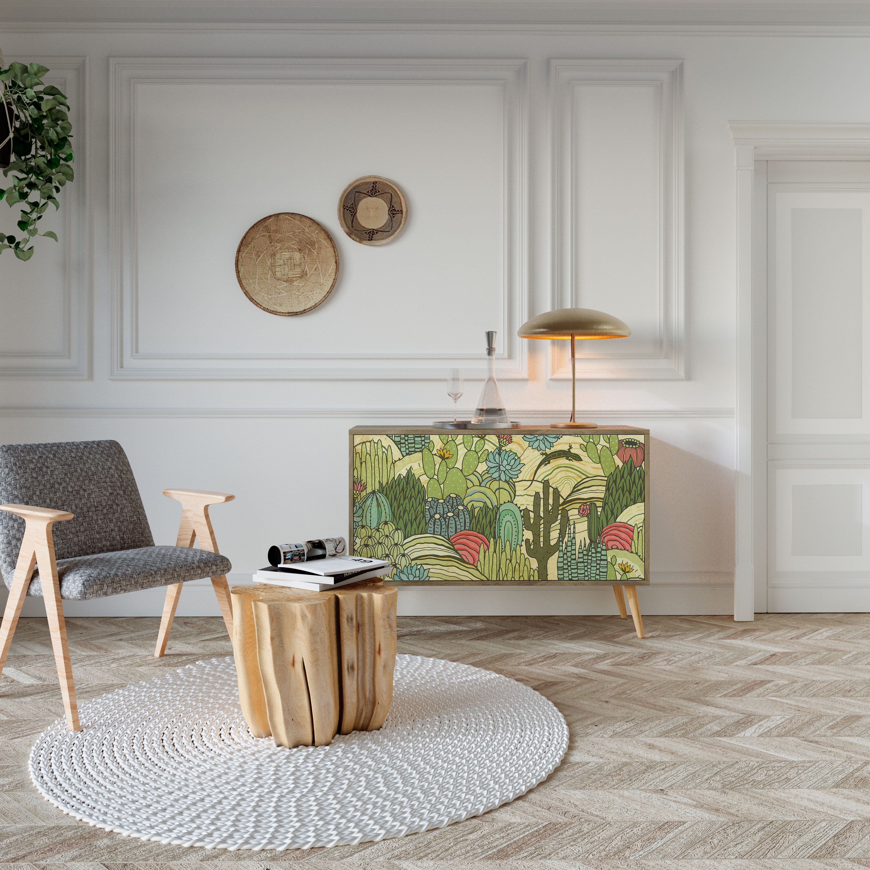 SUCCULENTS KALEIDOSCOPE Sideboard mit 2 Türen in Eichenoptik