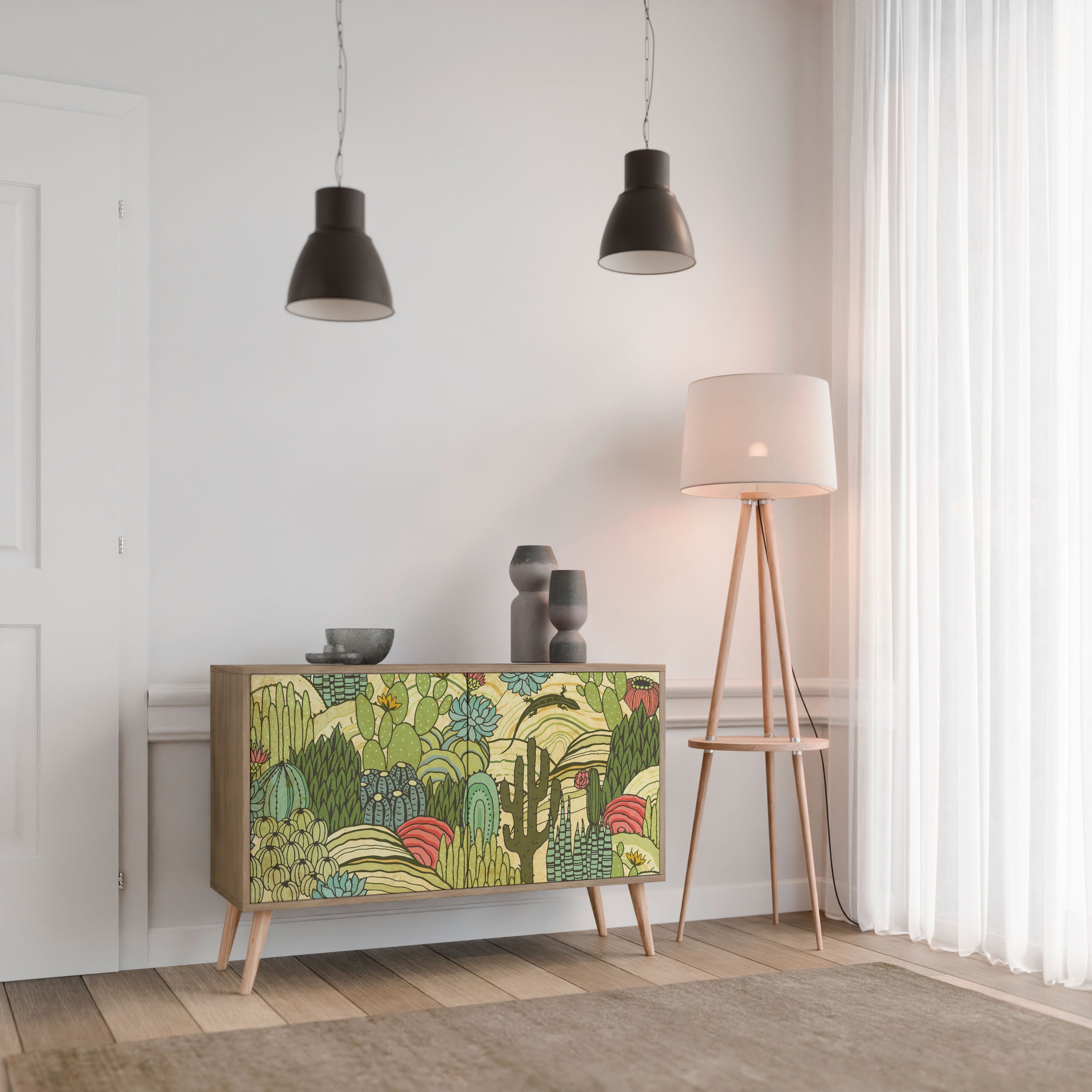 SUCCULENTS KALEIDOSCOPE Sideboard mit 2 Türen in Eichenoptik