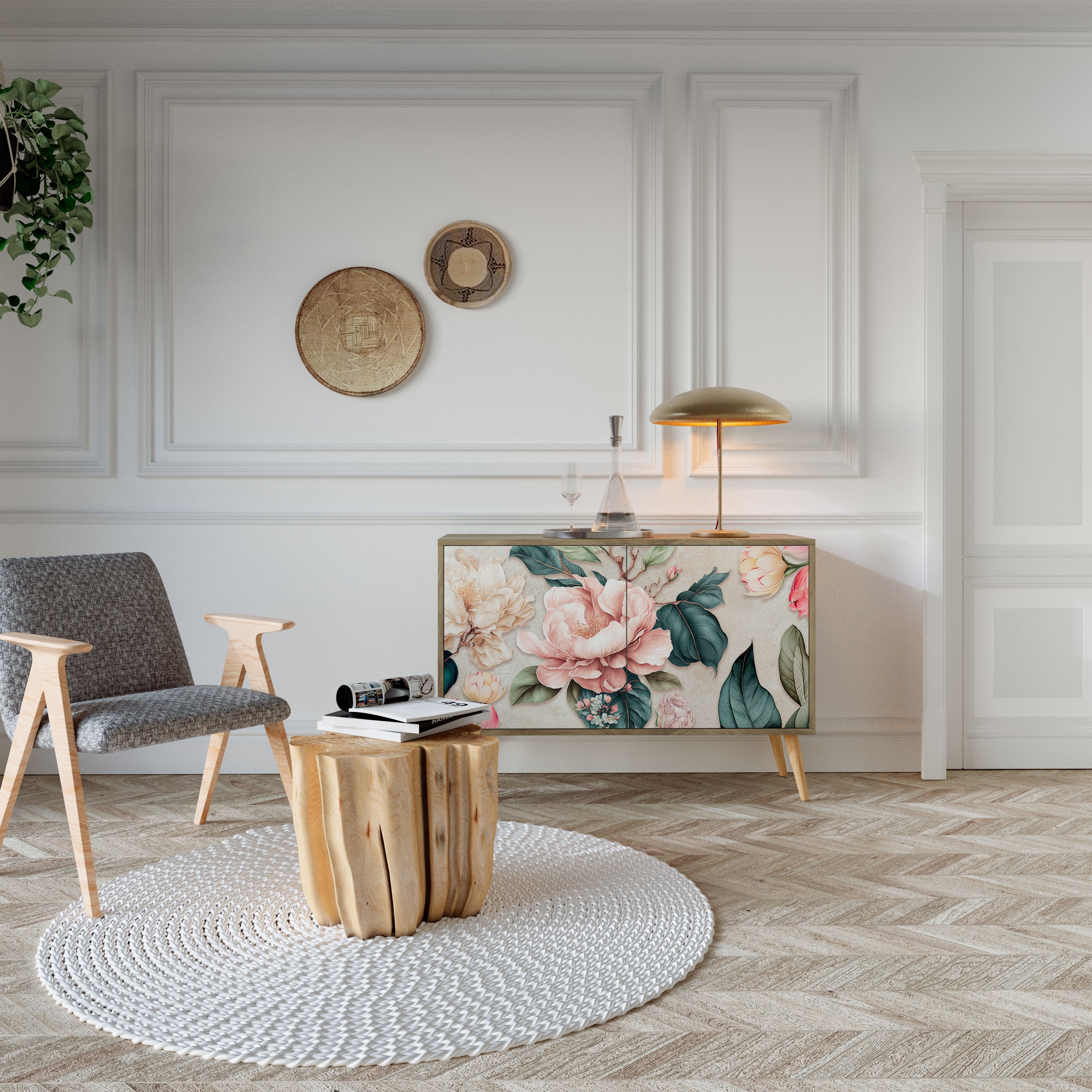 FLORAL GRACE Sideboard mit 2 Türen in Eichenoptik