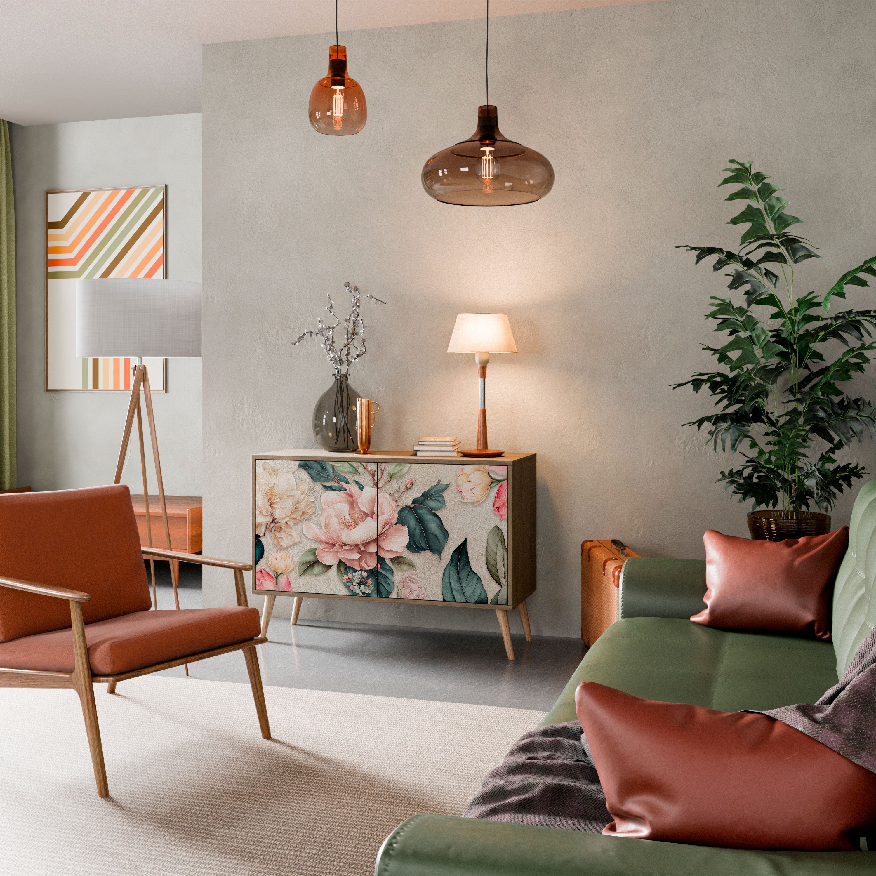 FLORAL GRACE Sideboard mit 2 Türen in Eichenoptik