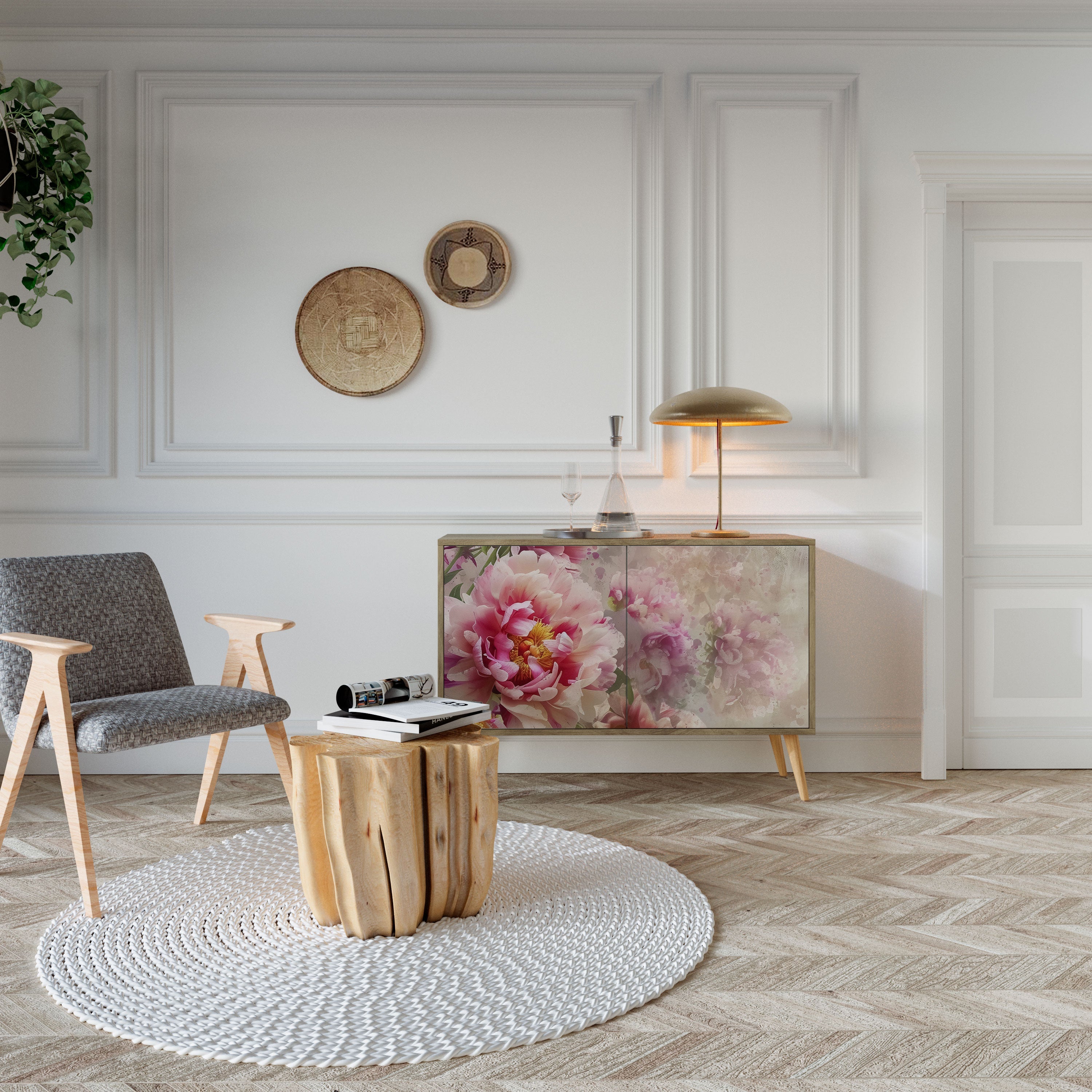 PEONY WHISPER Sideboard mit 2 Türen in Eichenoptik