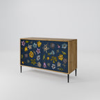 FLOWERS ON NAVY BLUE 2-Door Sideboard in Oak Effect