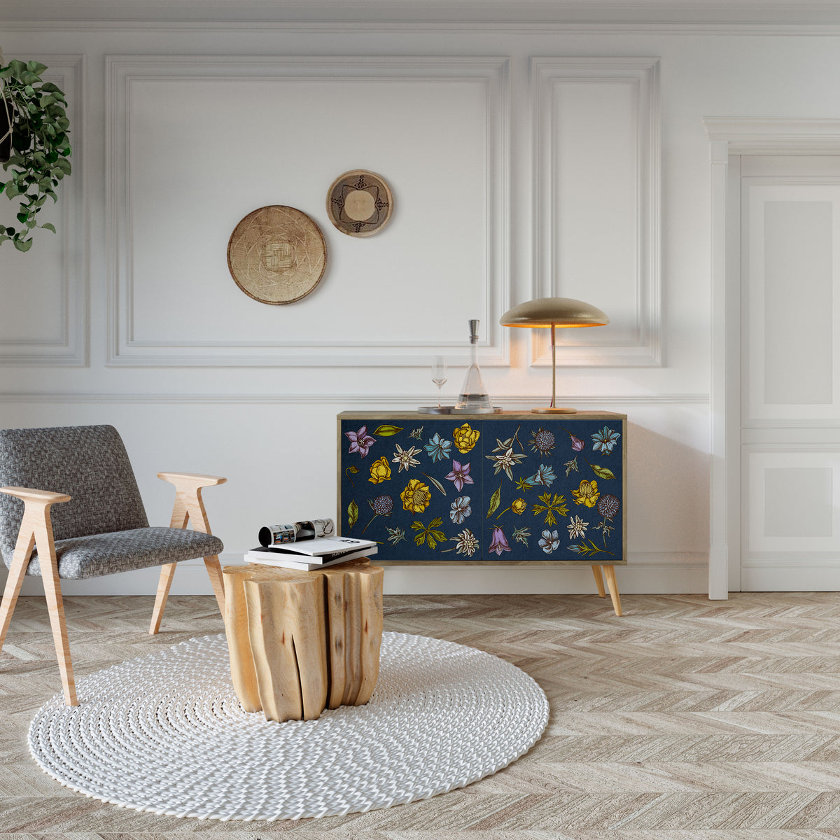 FLOWERS ON NAVY BLUE 2-türiges Sideboard