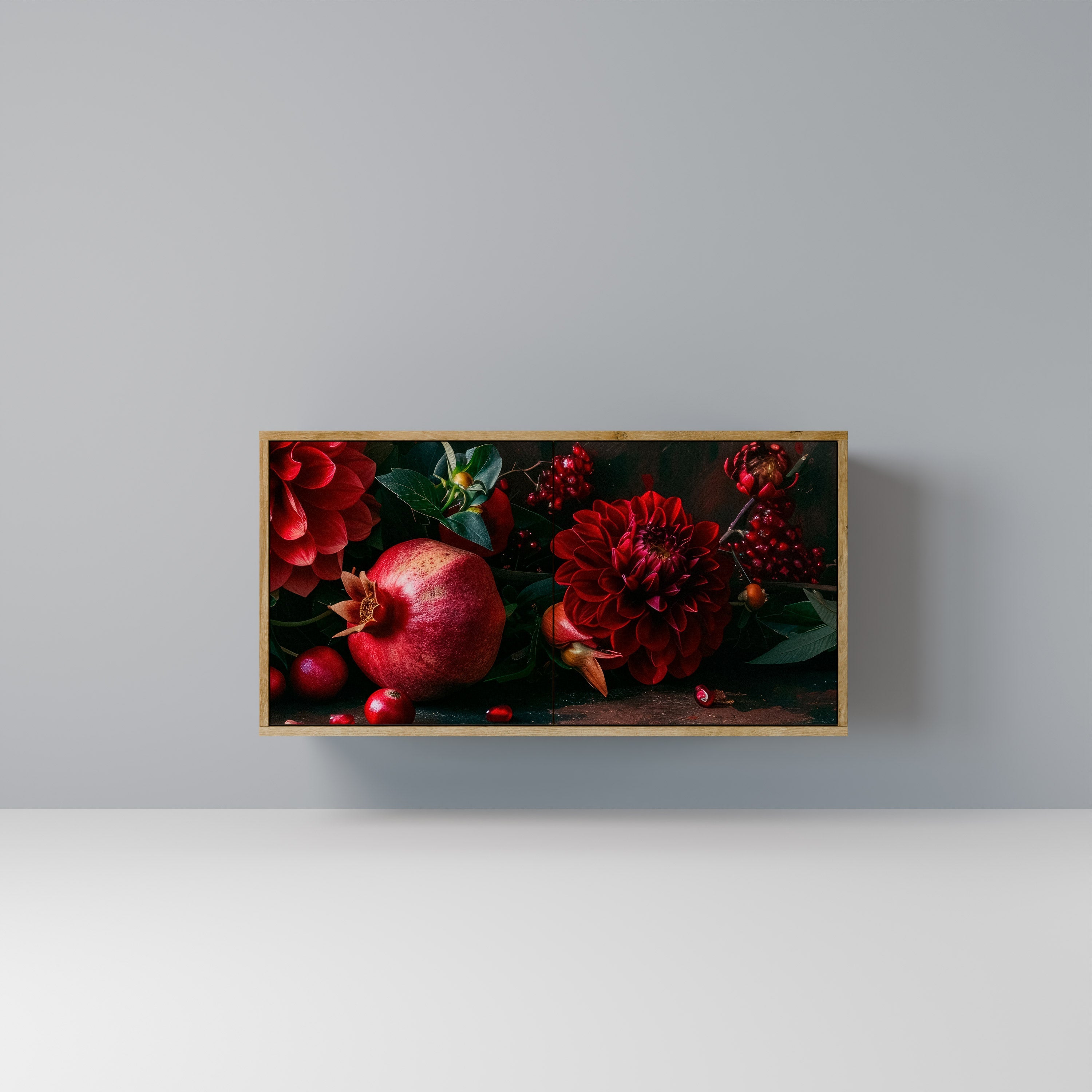 DAHLIAS AND POMEGRANATES Sideboard mit 2 Türen in Eichenoptik