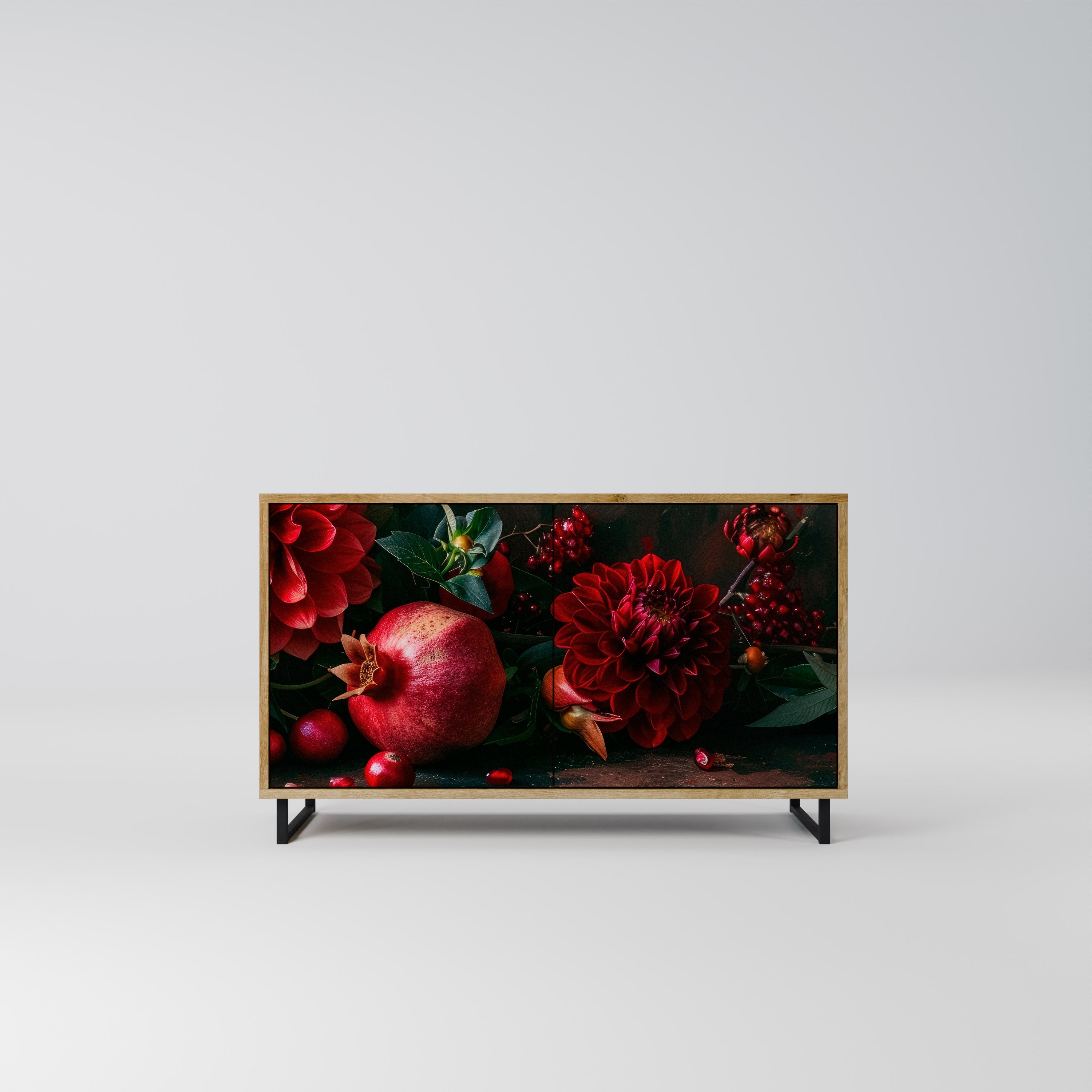 DAHLIAS AND POMEGRANATES Sideboard mit 2 Türen in Eichenoptik