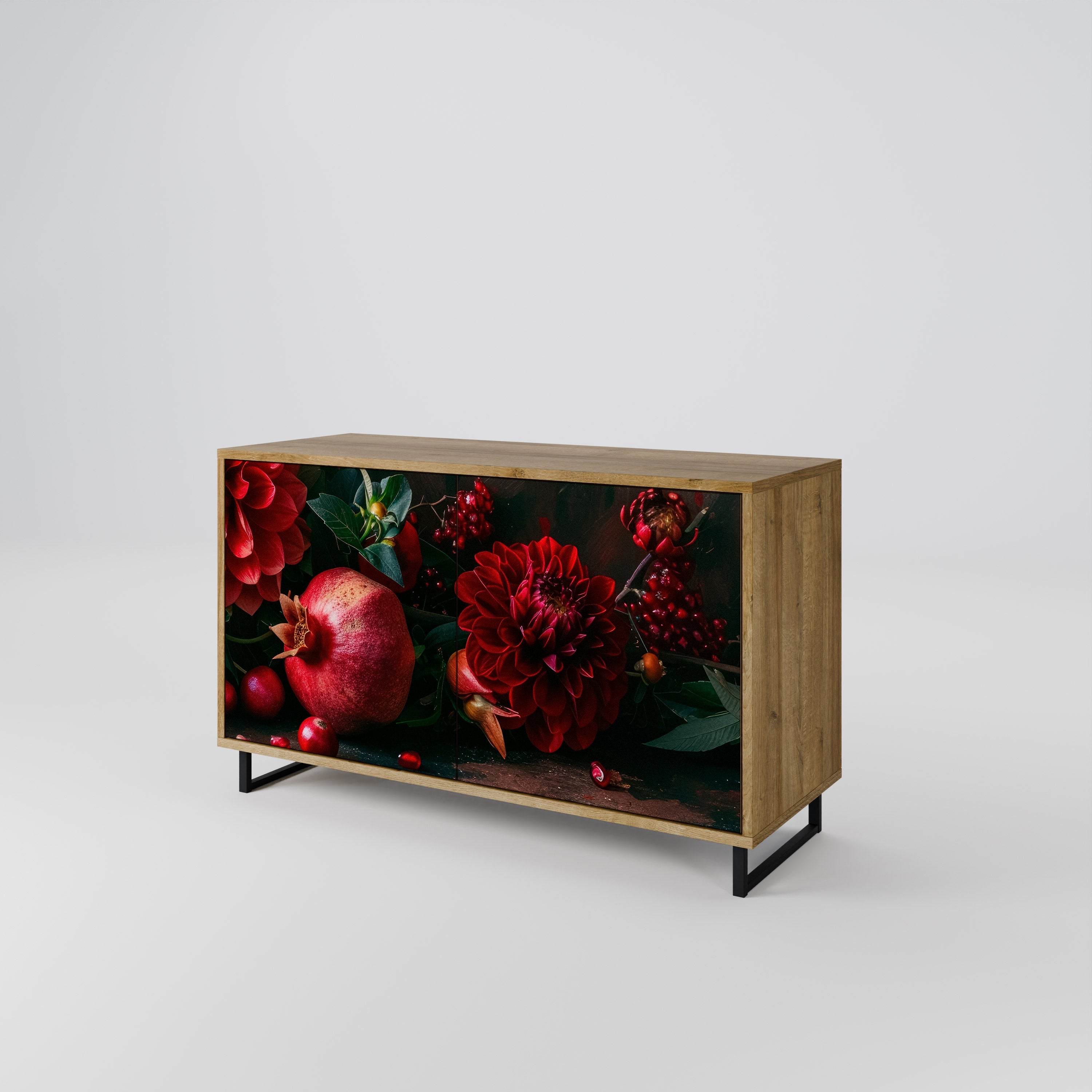 DAHLIAS AND POMEGRANATES Sideboard mit 2 Türen in Eichenoptik
