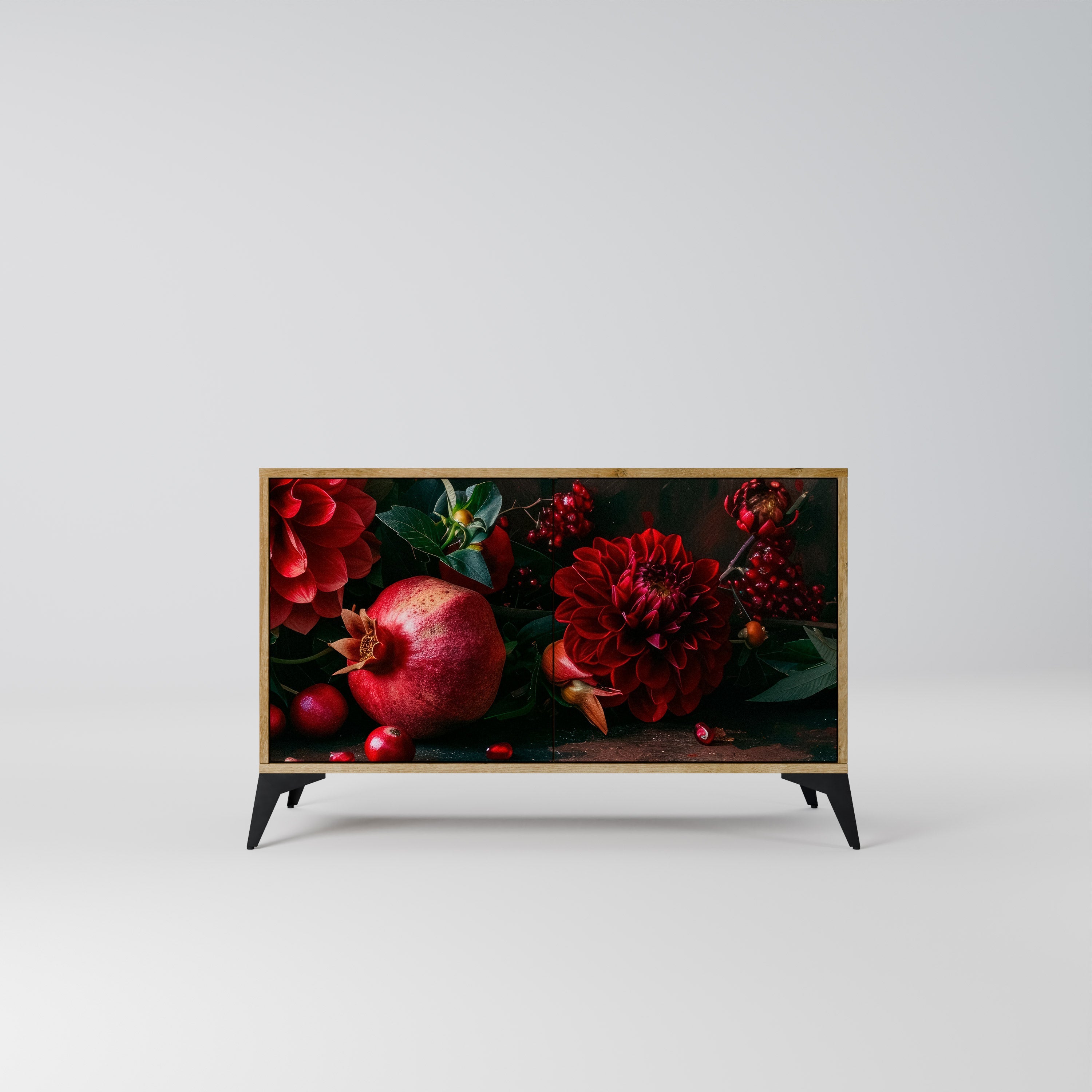DAHLIAS AND POMEGRANATES Sideboard mit 2 Türen in Eichenoptik