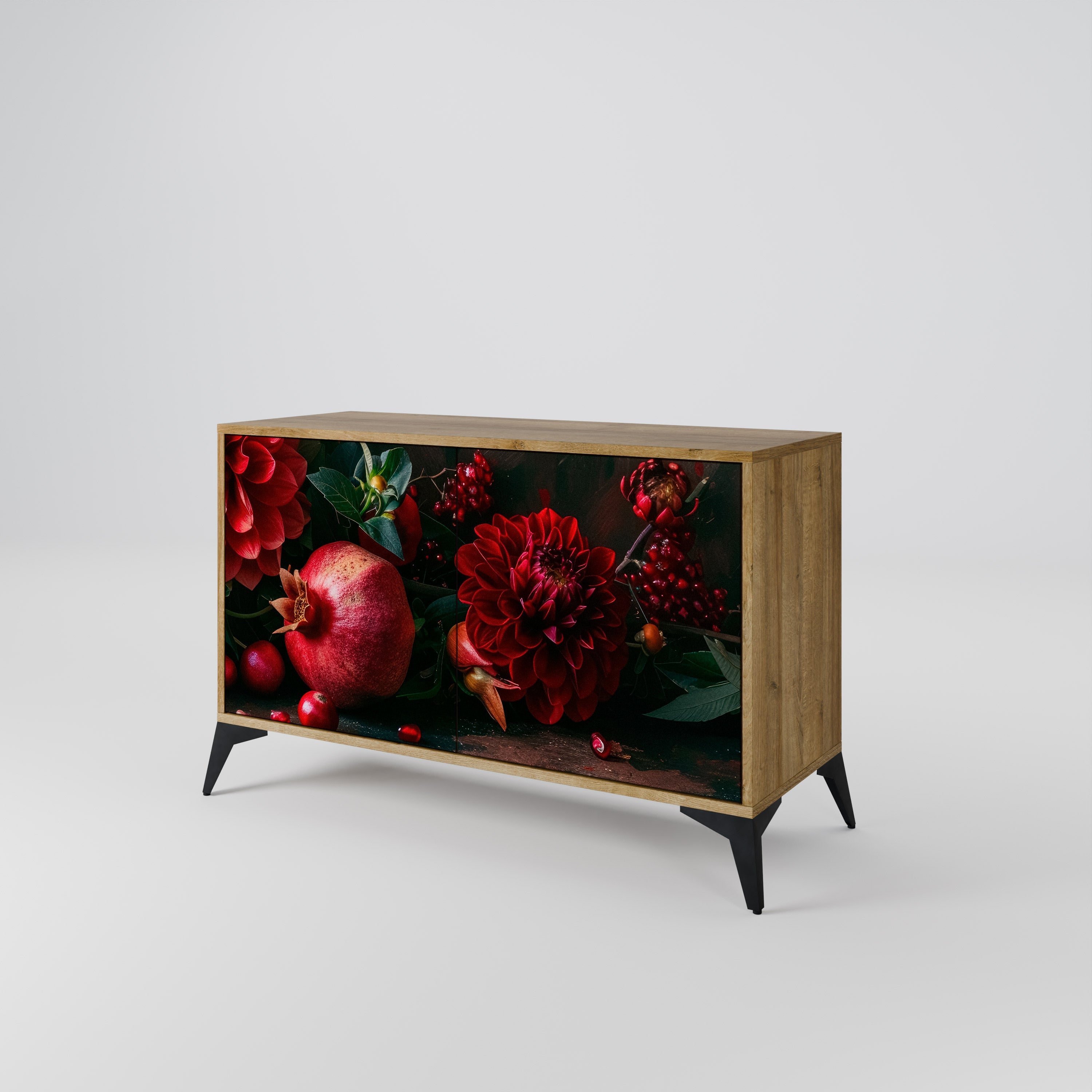 DAHLIAS AND POMEGRANATES Sideboard mit 2 Türen in Eichenoptik