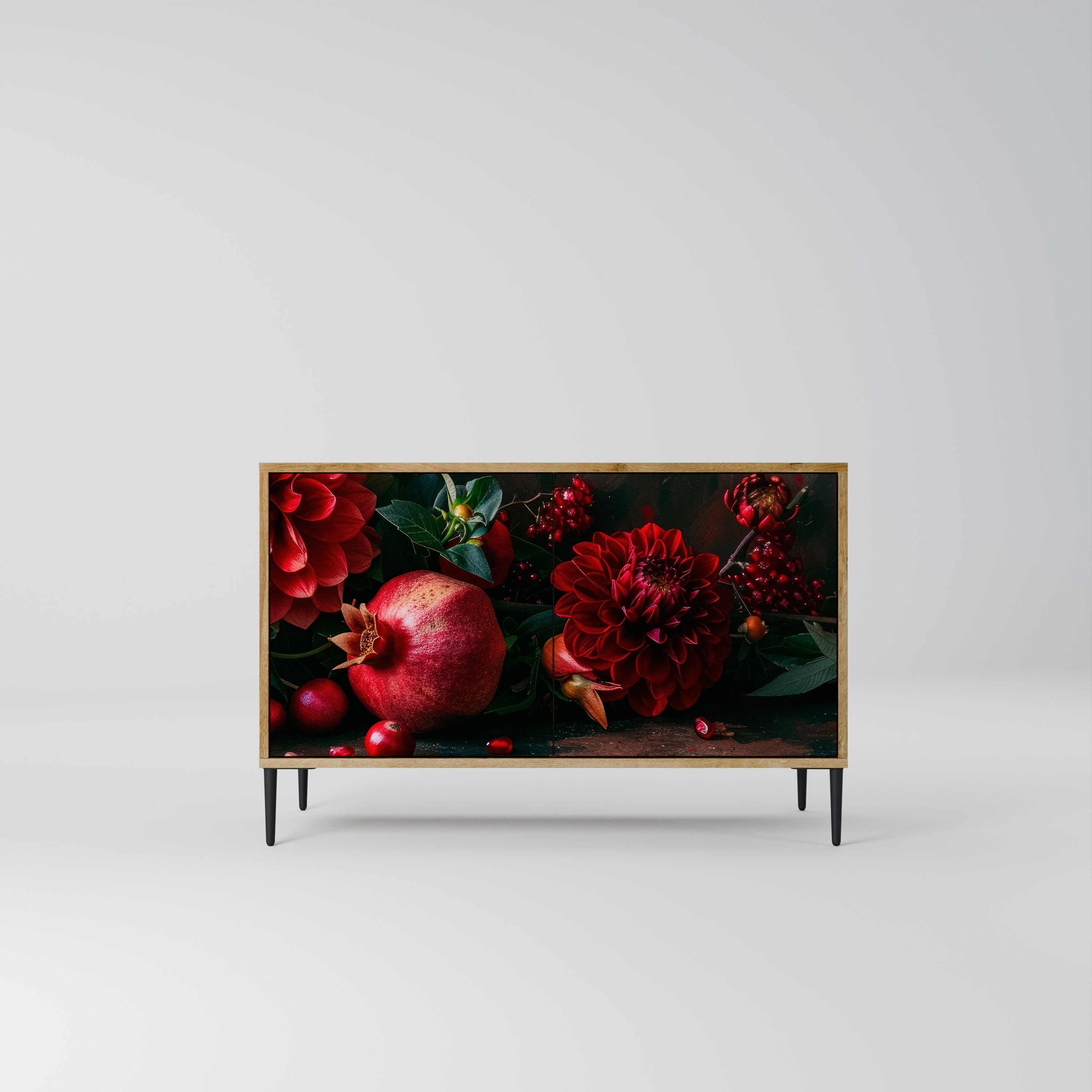 DAHLIAS AND POMEGRANATES Sideboard mit 2 Türen in Eichenoptik