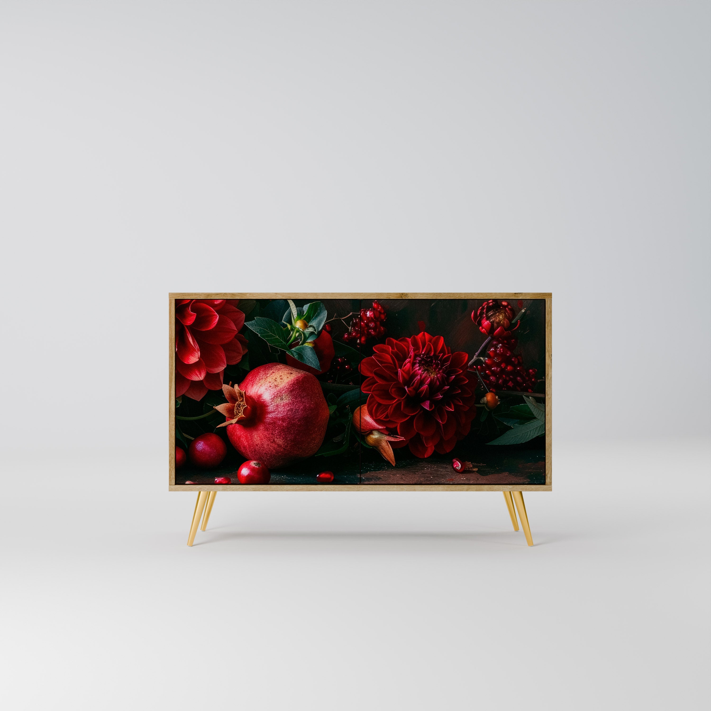 DAHLIAS AND POMEGRANATES Sideboard mit 2 Türen in Eichenoptik
