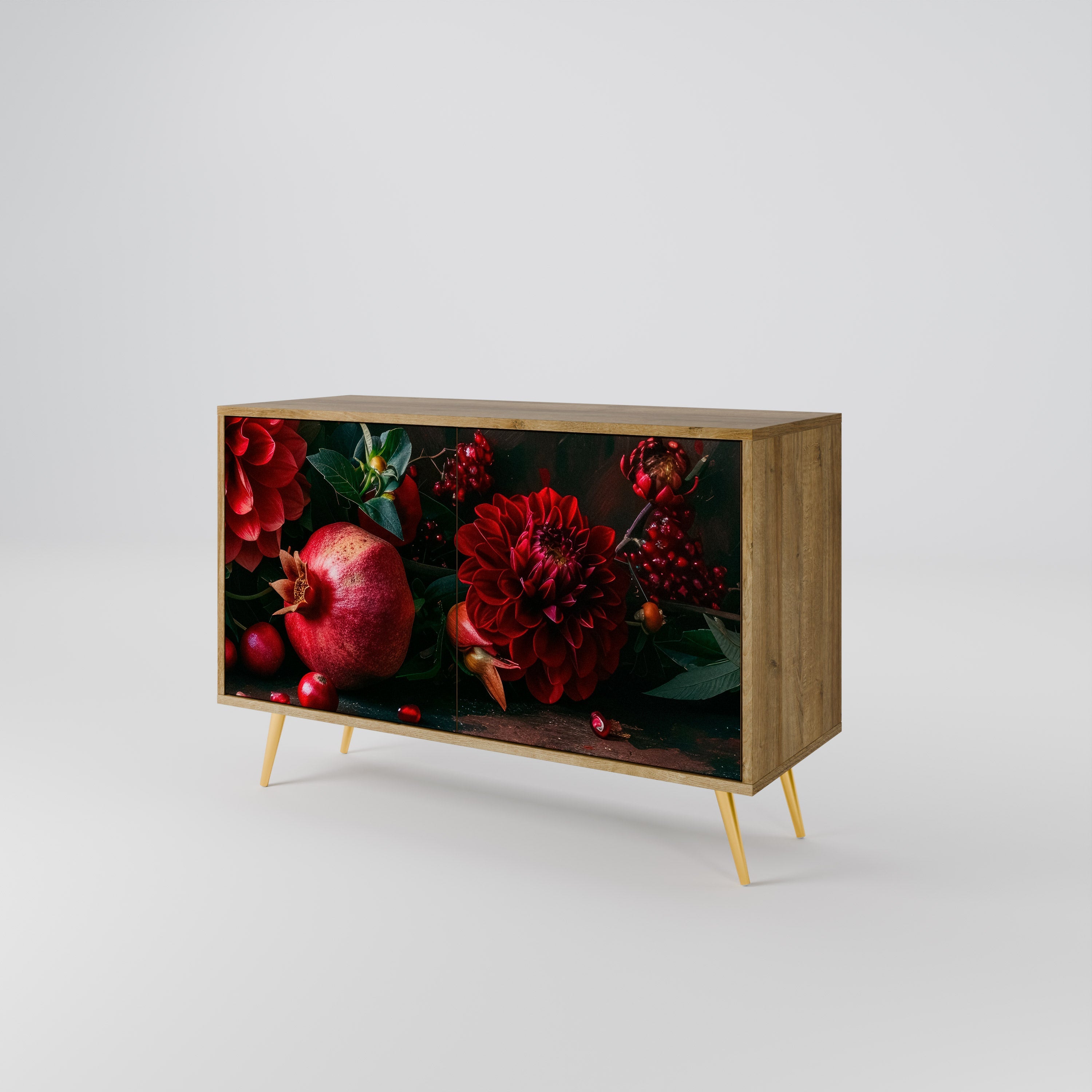 DAHLIAS AND POMEGRANATES Sideboard mit 2 Türen in Eichenoptik