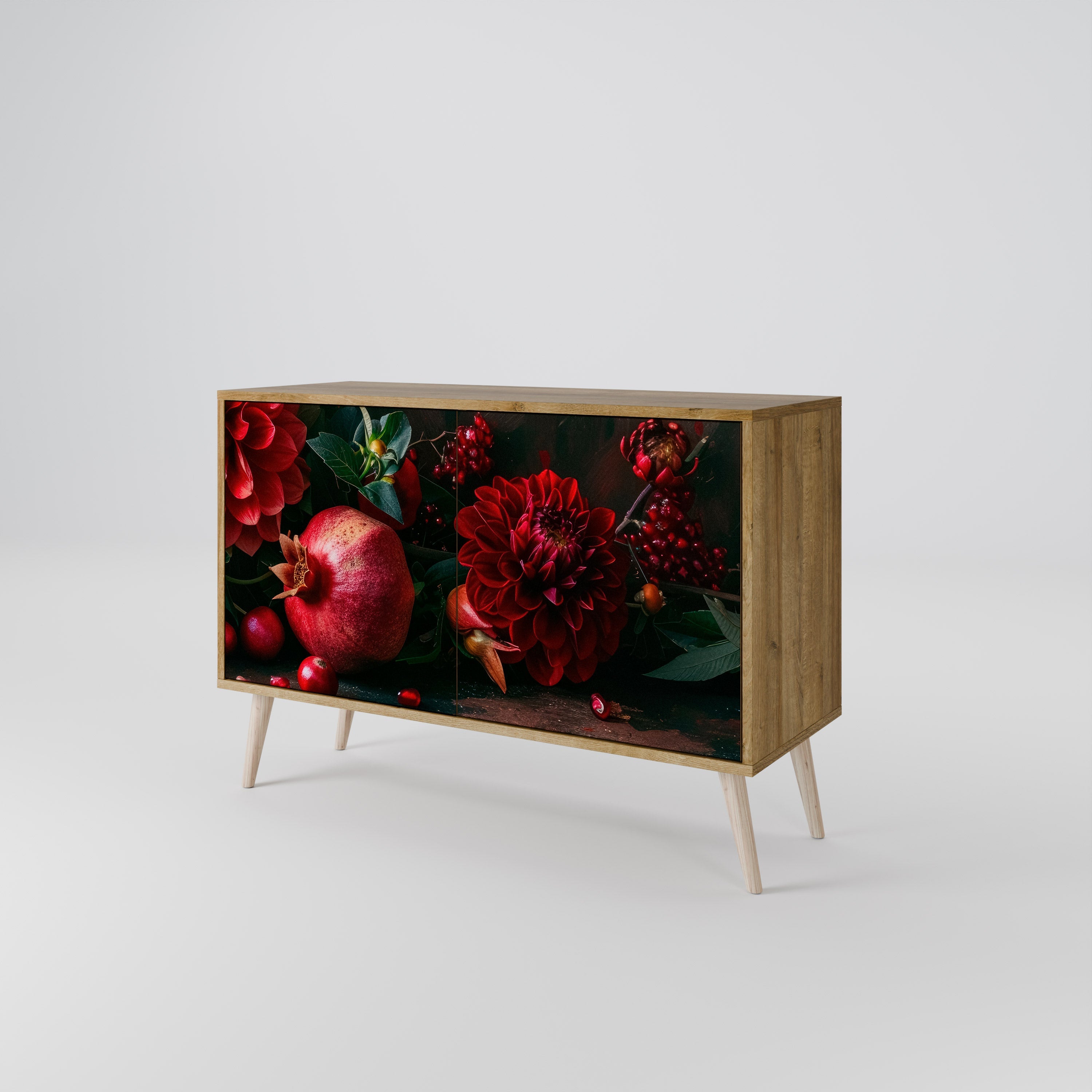 DAHLIAS AND POMEGRANATES Sideboard mit 2 Türen in Eichenoptik