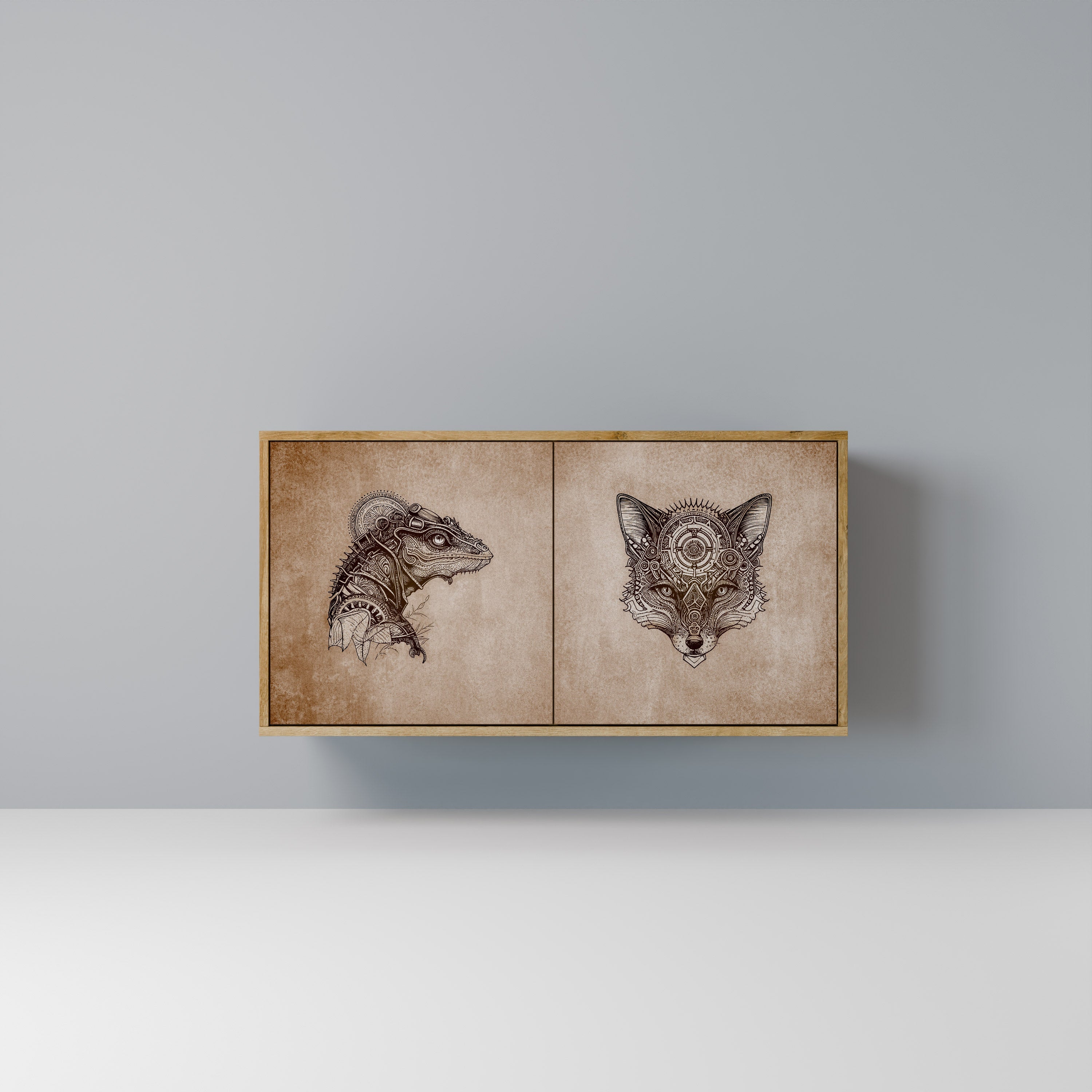 STEAMPUNK CLAN Sideboard mit 2 Türen in Eichenoptik