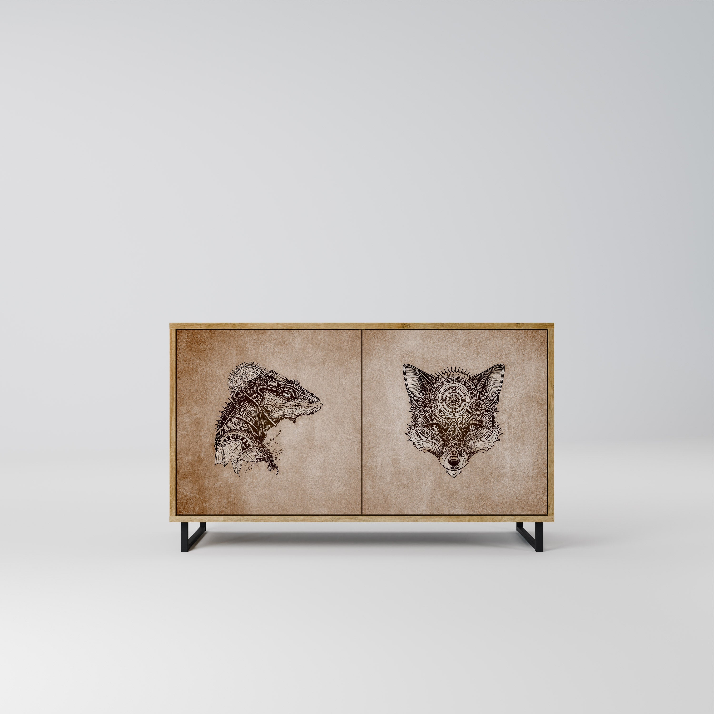 STEAMPUNK CLAN Sideboard mit 2 Türen in Eichenoptik